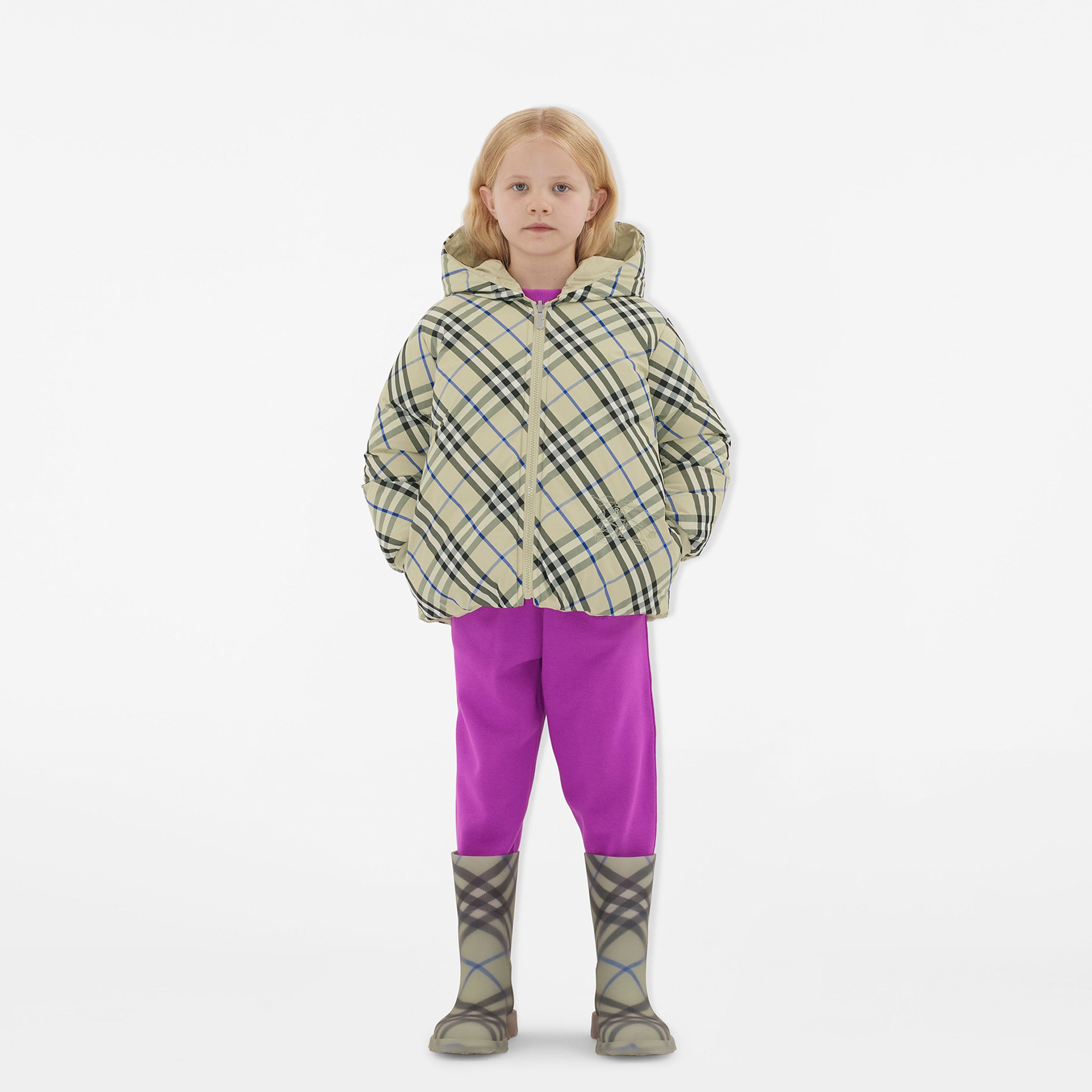 Burberry Reversible Check Nylon Puffer Çocuk Krem Rengi Mont