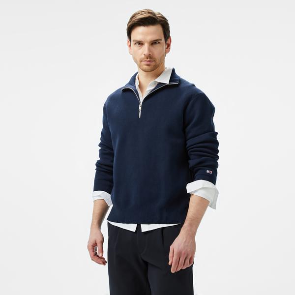 Tommy Jeans Erkek Mavi Triko