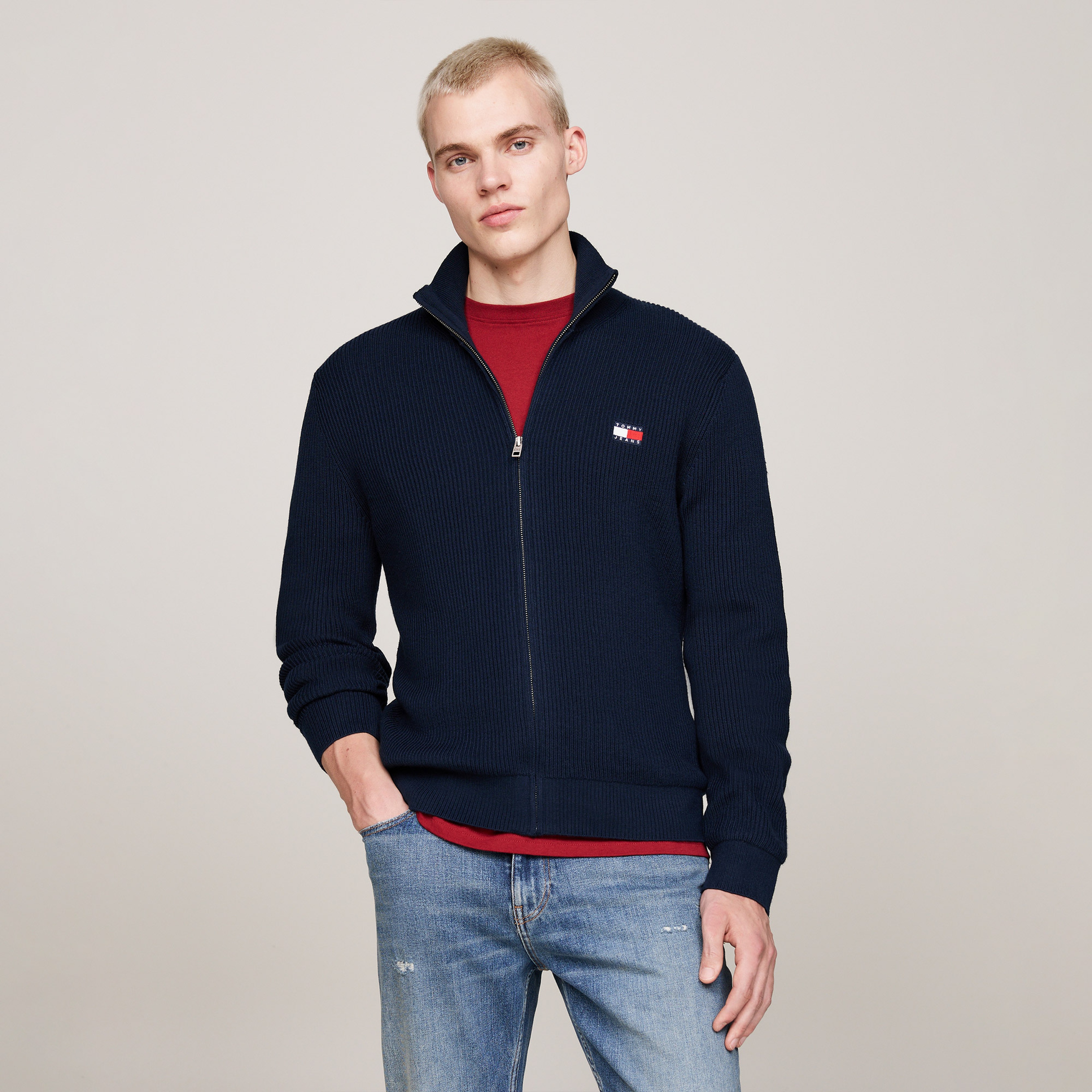 Tommy Jeans Erkek Mavi Triko