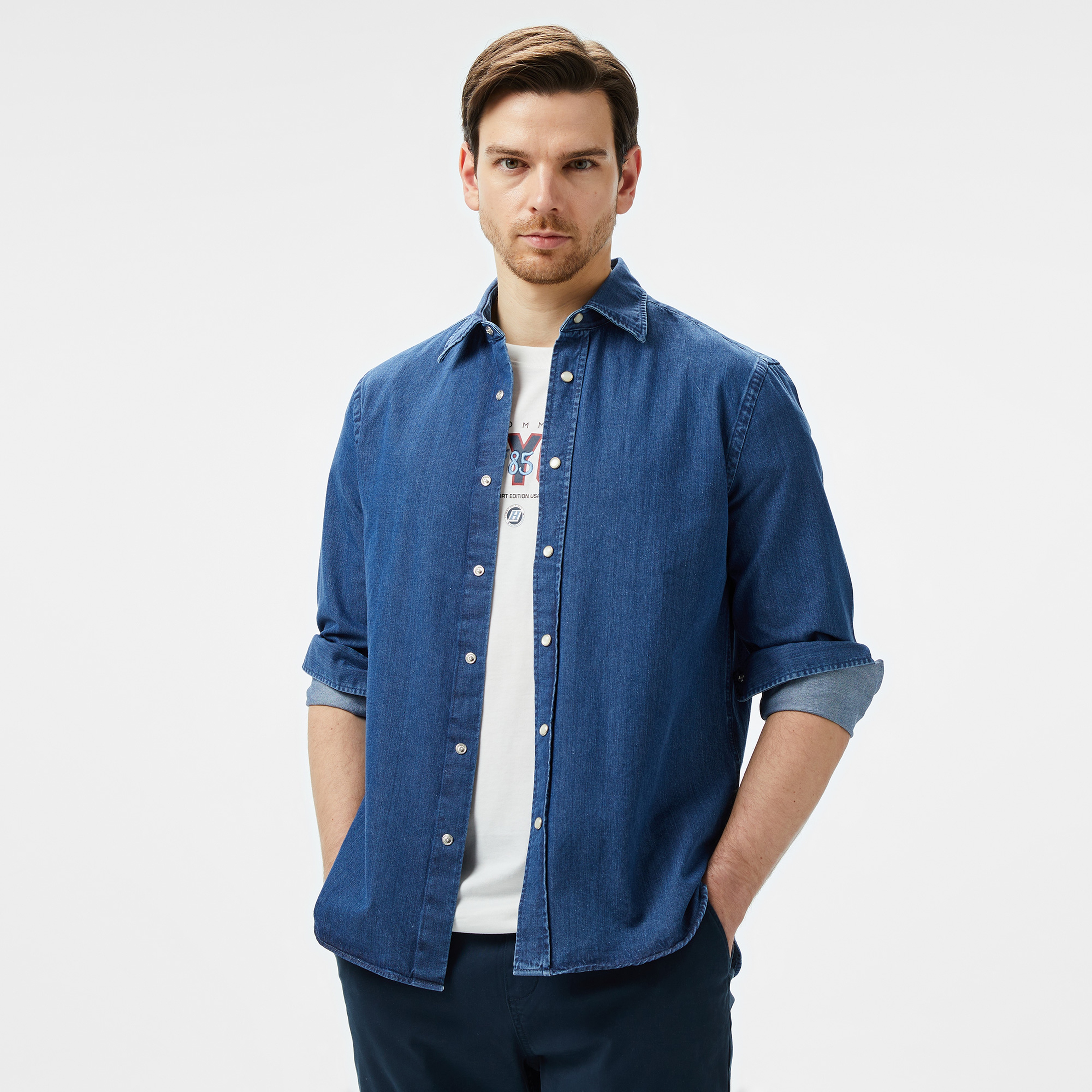 Tommy Hilfiger Erkek Mavi Gömlek