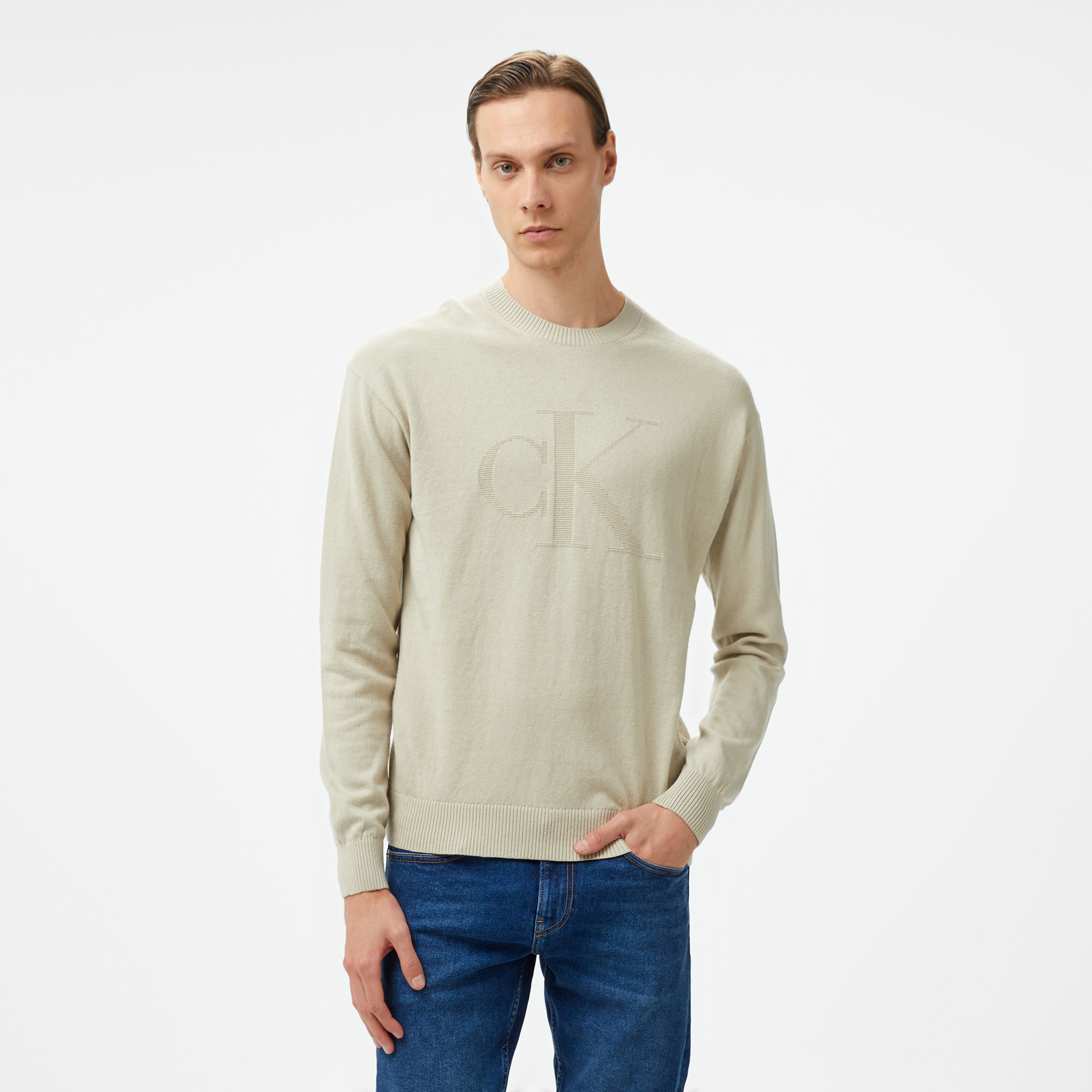 Calvin Klein Jeans Erkek Bej Triko