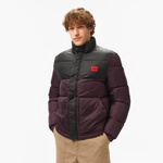 Hugo Water-Repellent Puffer Red Logo Label Erkek Mor Mont