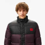 Hugo Water-Repellent Puffer Red Logo Label Erkek Mor Mont