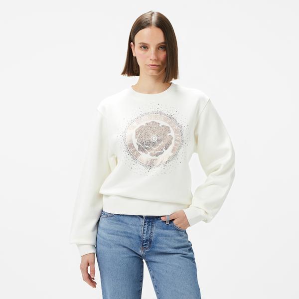 Guess Cn Peony Logo Organic Soft Tech Fleece Kadın Beyaz Sweatshirt