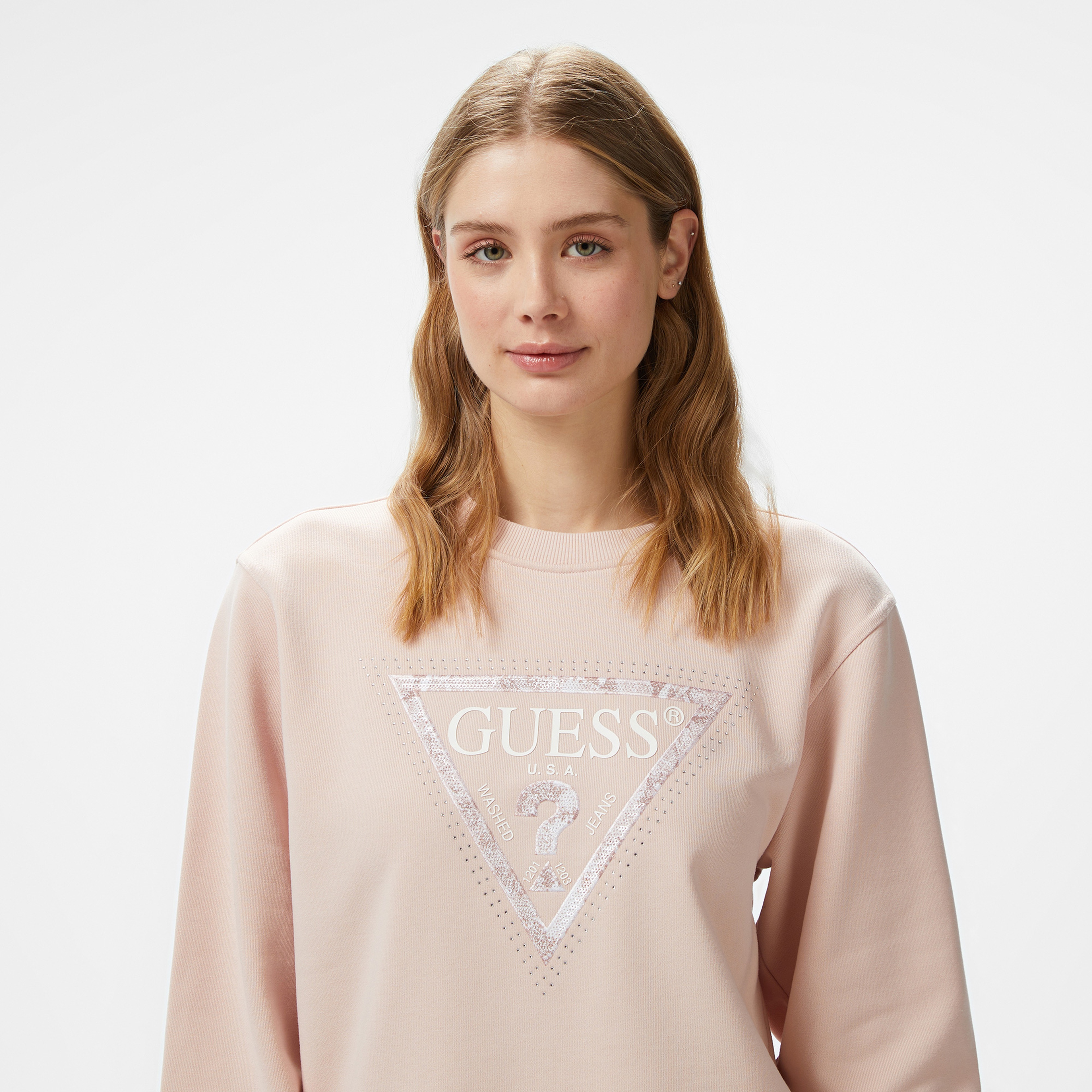 Guess Cn Python Triangle L Recycled Candy Fleece 380 Kadın Pembe Sweatshirt