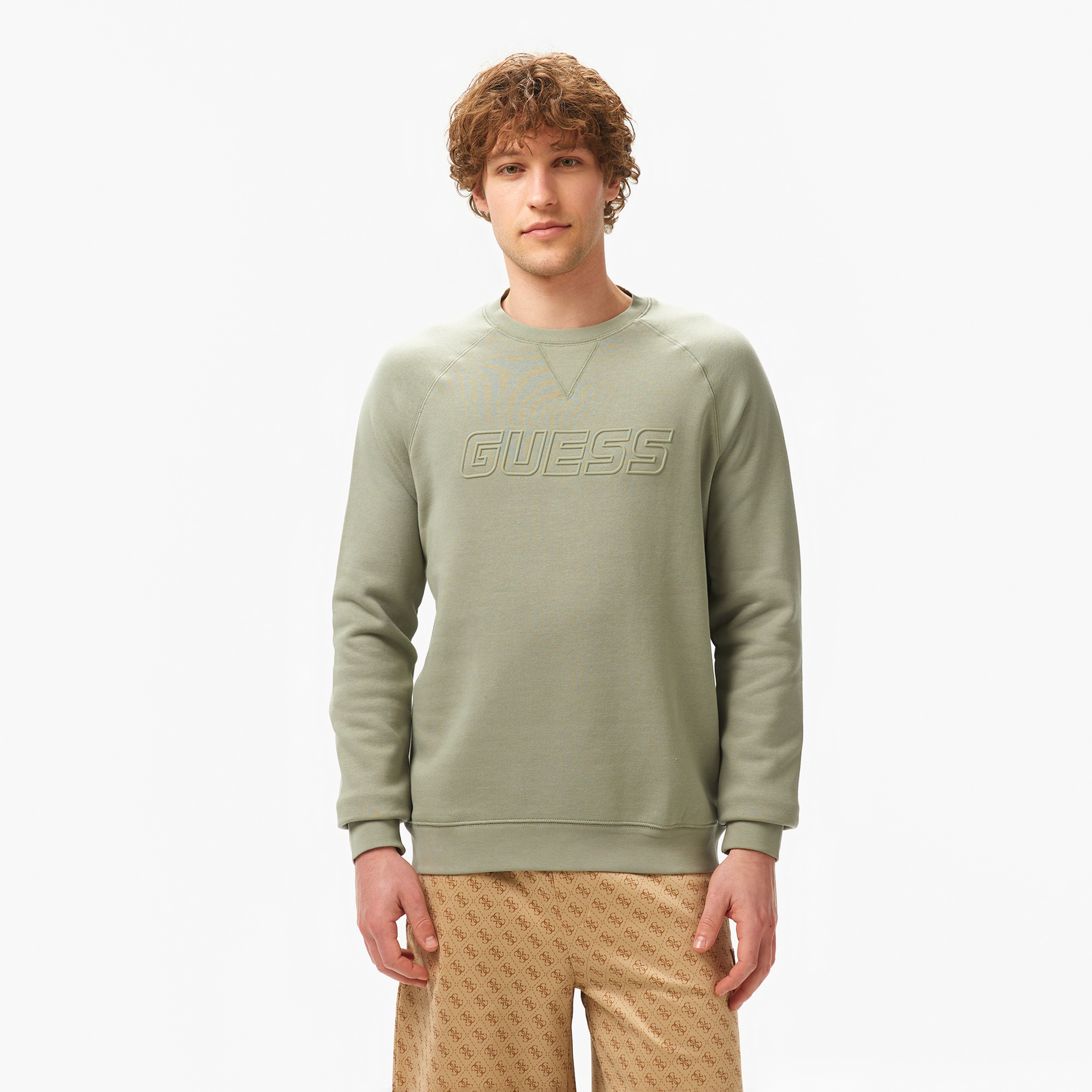 Guess New Aldwin Organic Co Recycle Poly 365 Erkek Yeşil Sweatshirt