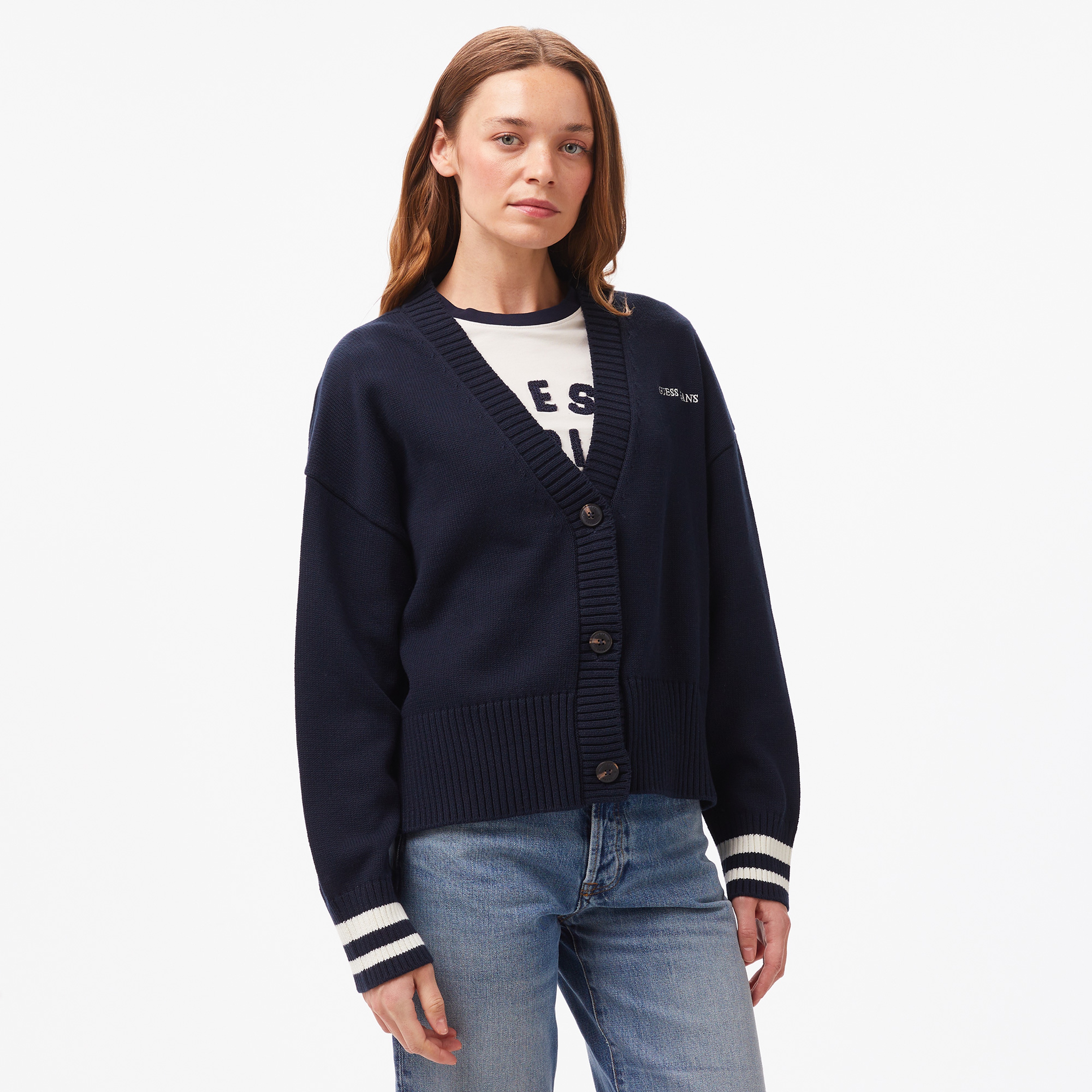 Guess Guess Emb Organic Cotton Genaration Yarn Kadın Lacivert Hırka