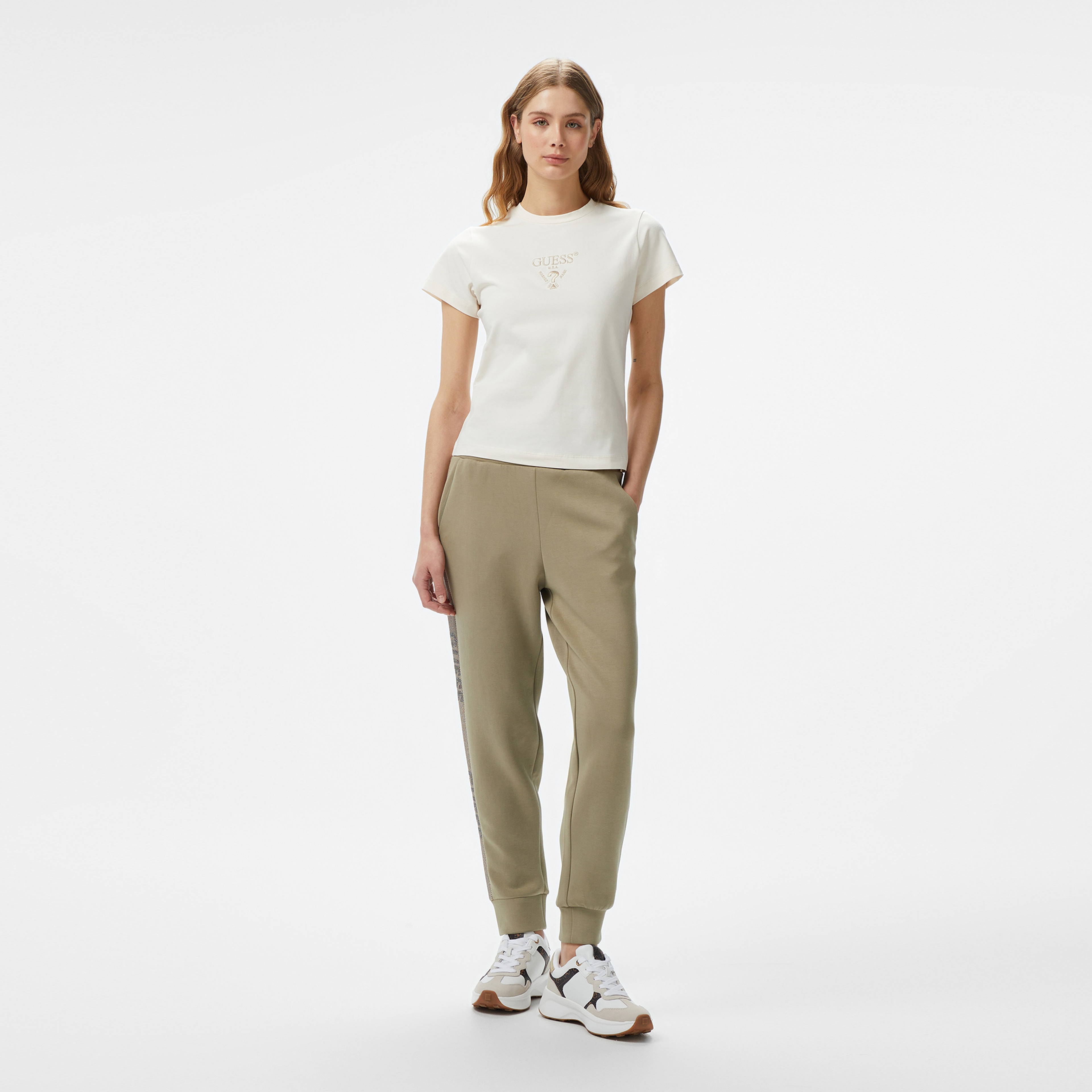 Guess Victoire Scuba Viscose 370 Kadın Haki Pantolon