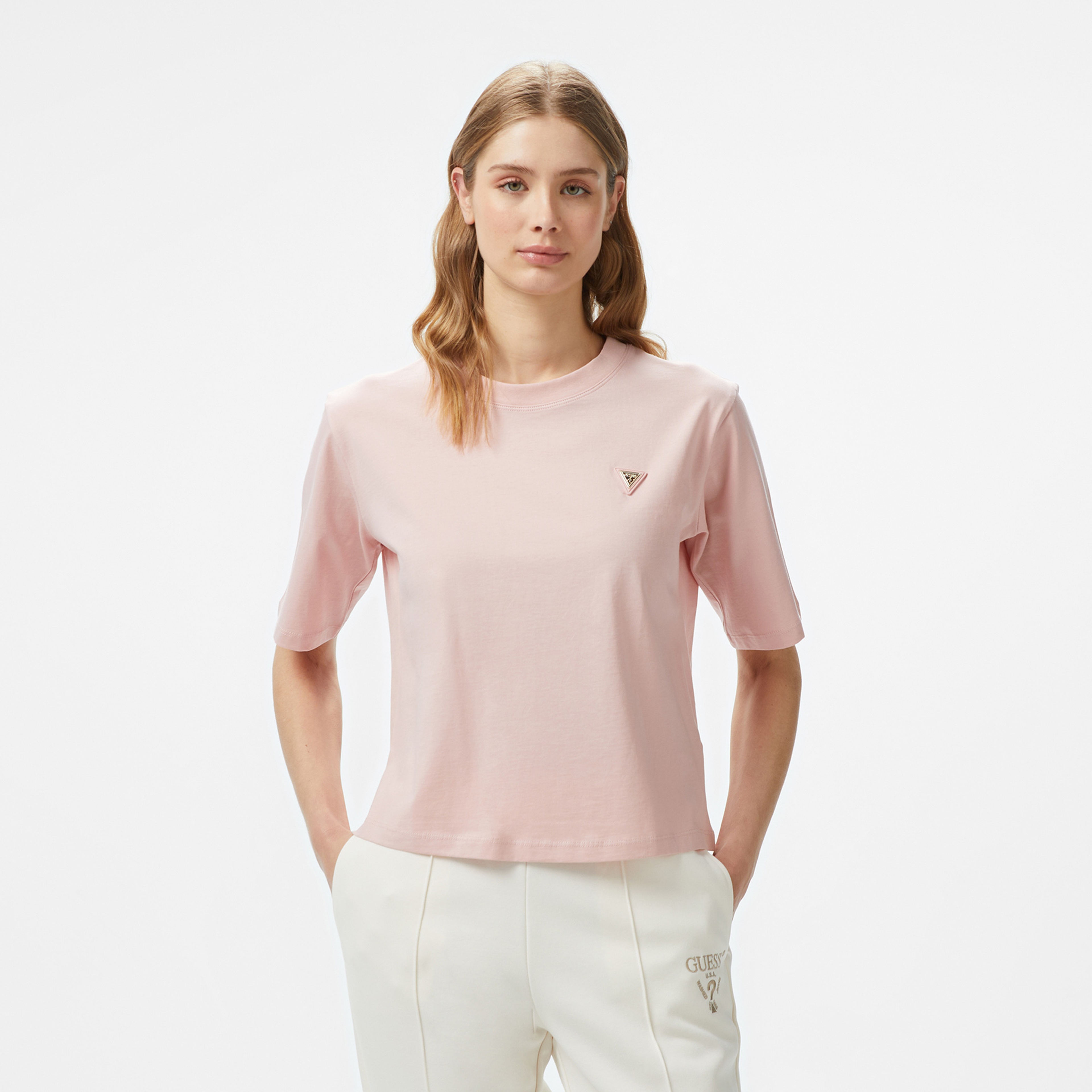 Guess Colette Boxy Mid Organiceam 180 Kadın Pembe T-Shirt