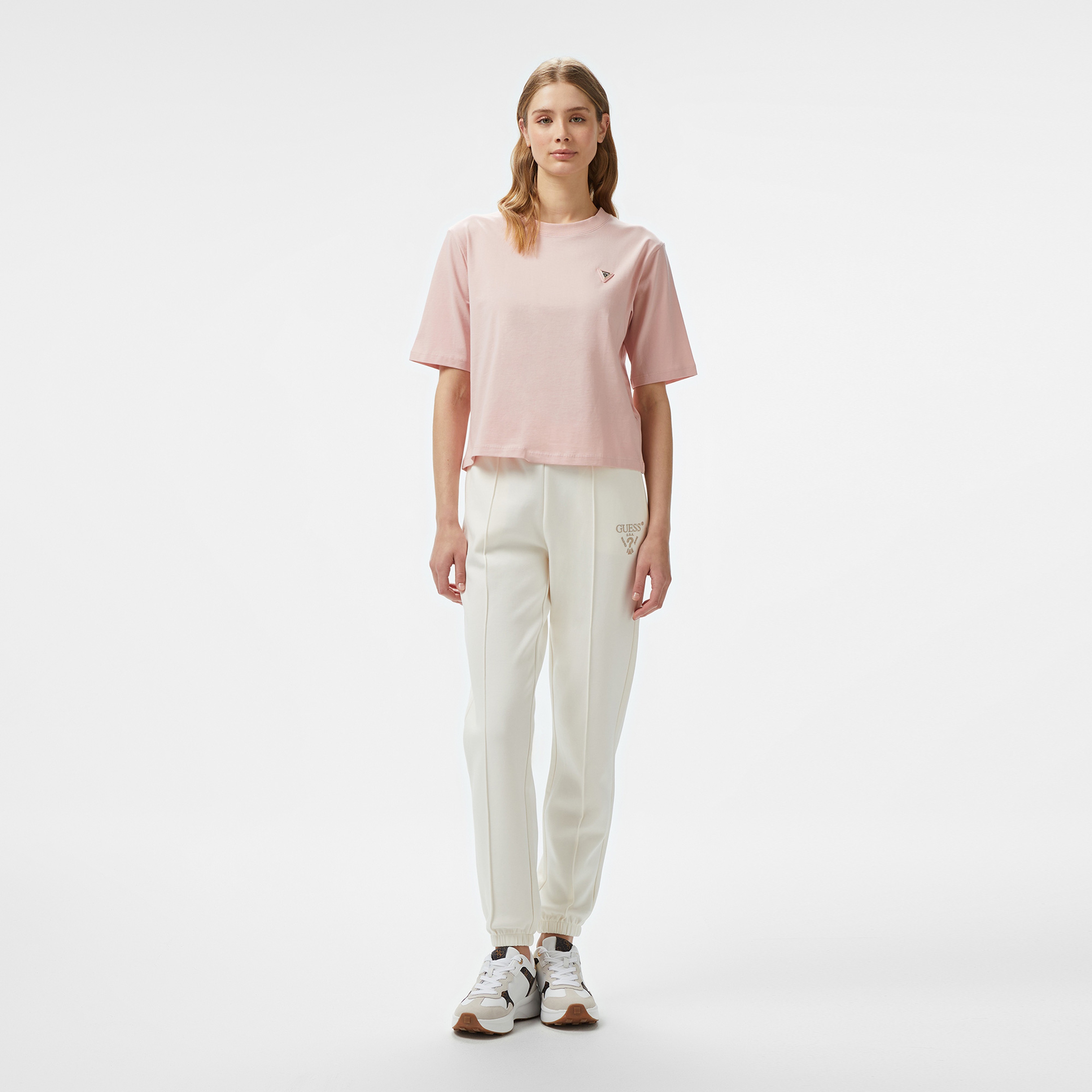 Guess Colette Boxy Mid Organiceam 180 Kadın Pembe T-Shirt