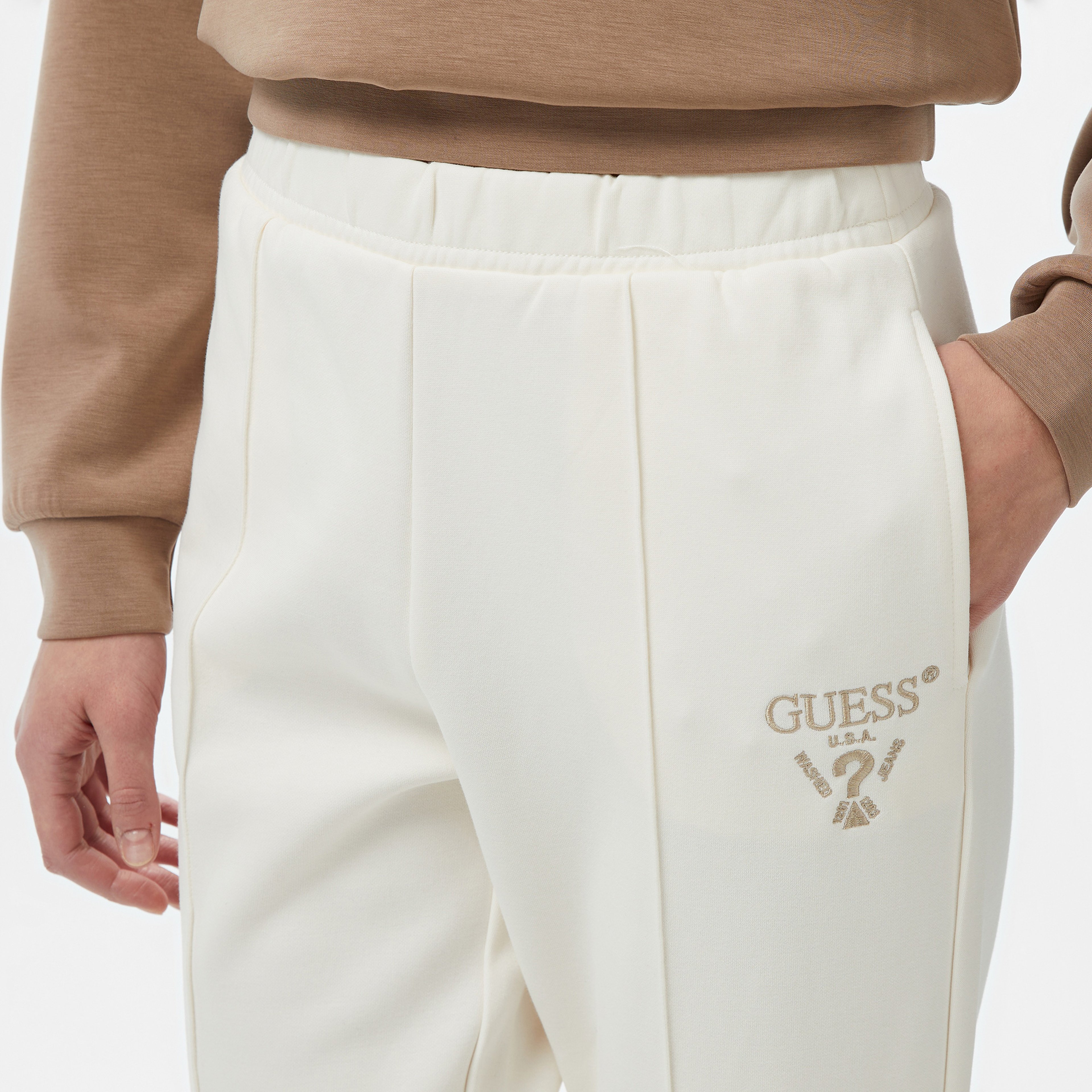 Guess Roberta Cuff Long Pa Fleece Kadın Krem Eşofman Altı
