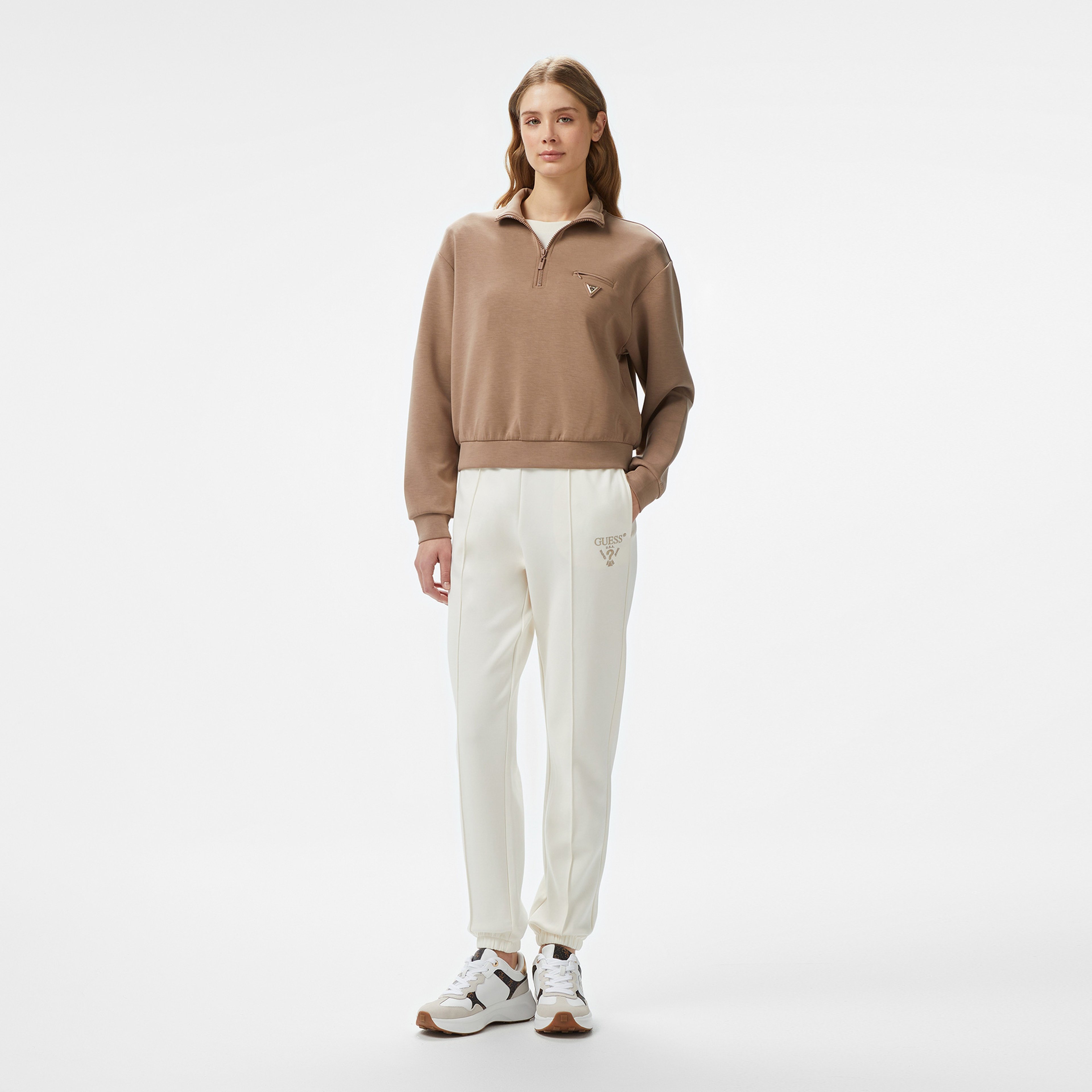 Guess Roberta Cuff Long Pa Fleece Kadın Krem Eşofman Altı