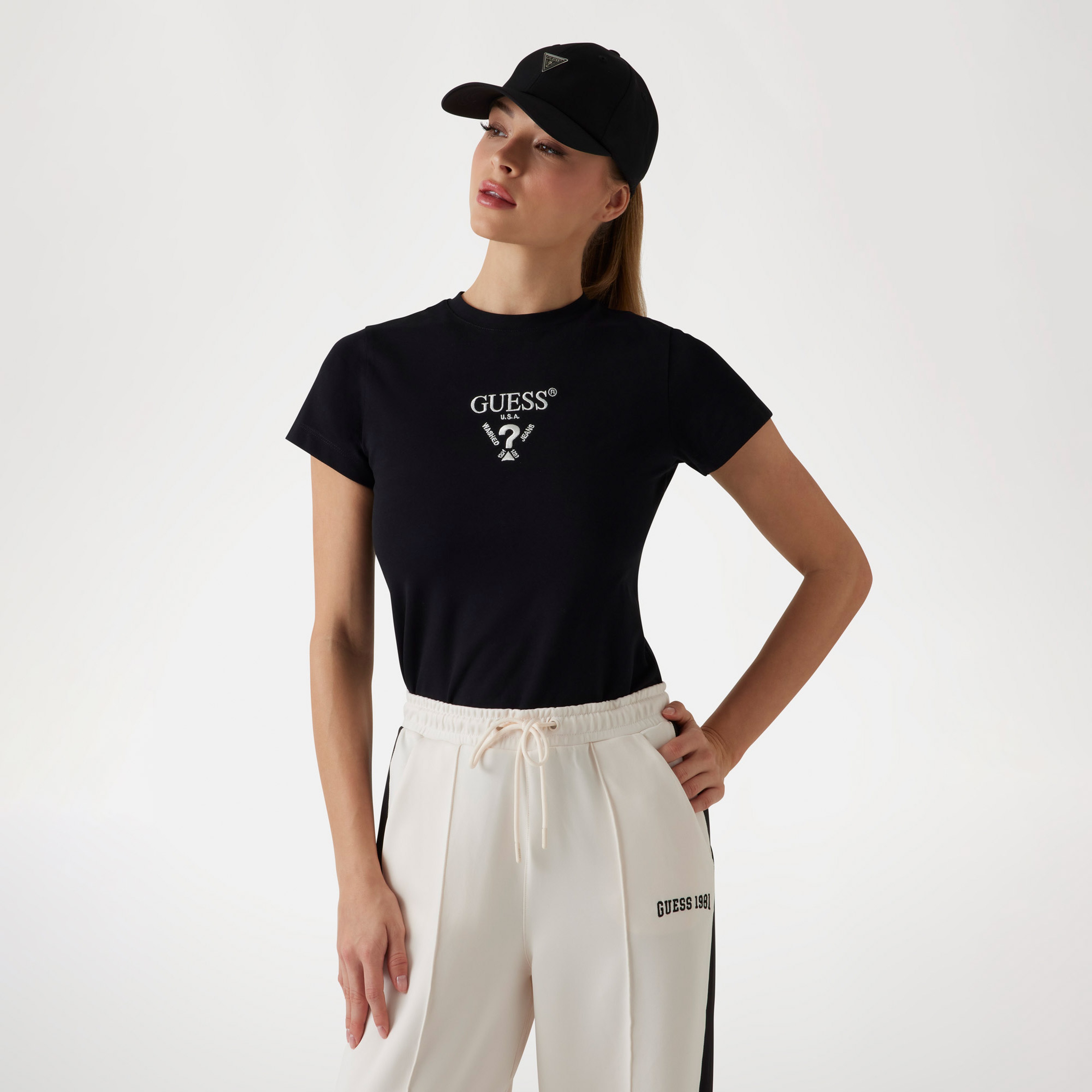 Guess Colette Org Heavy 240 Kadın Siyah T-Shirt