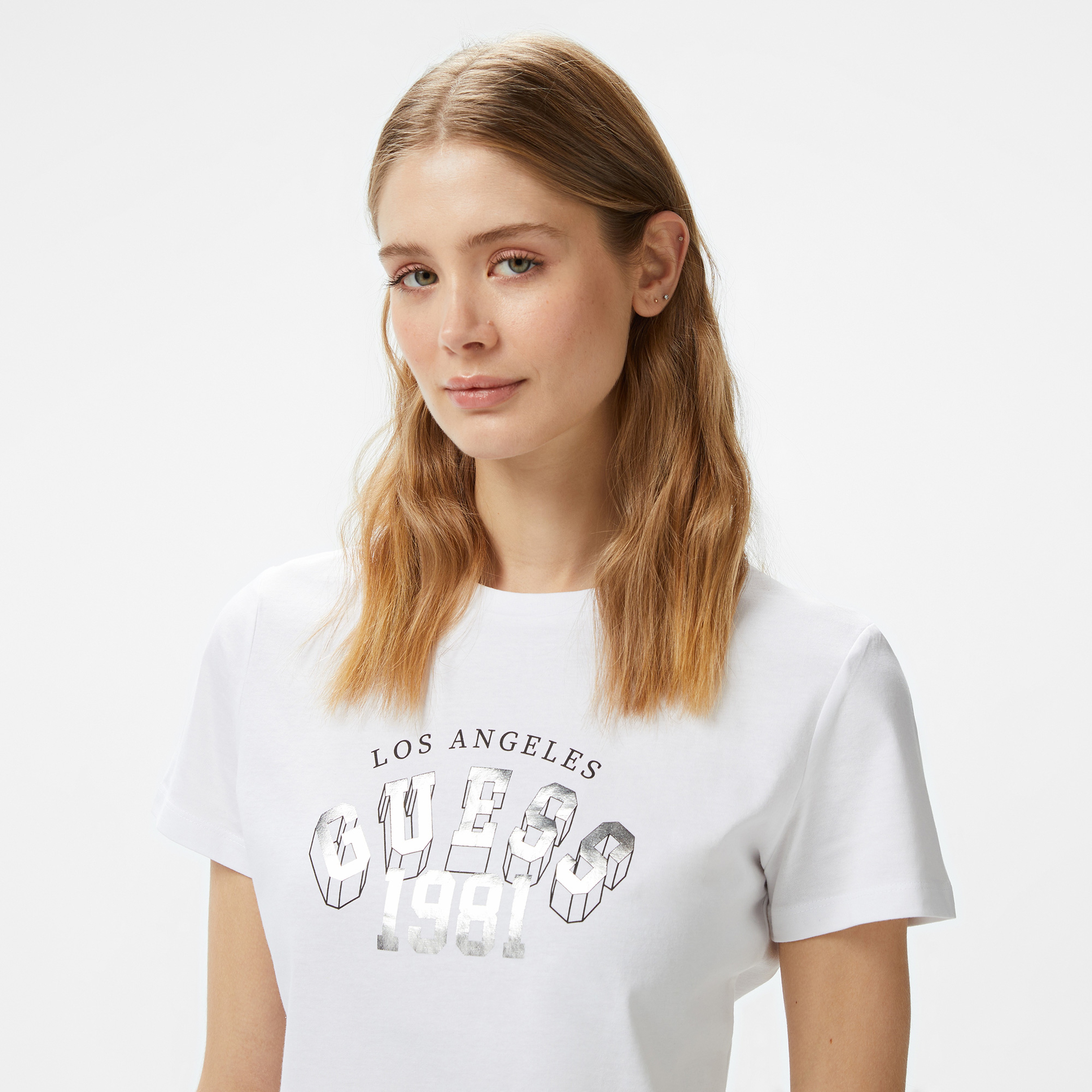 Guess Martina Mid Organiceam 180 Kadın Beyaz T-Shirt