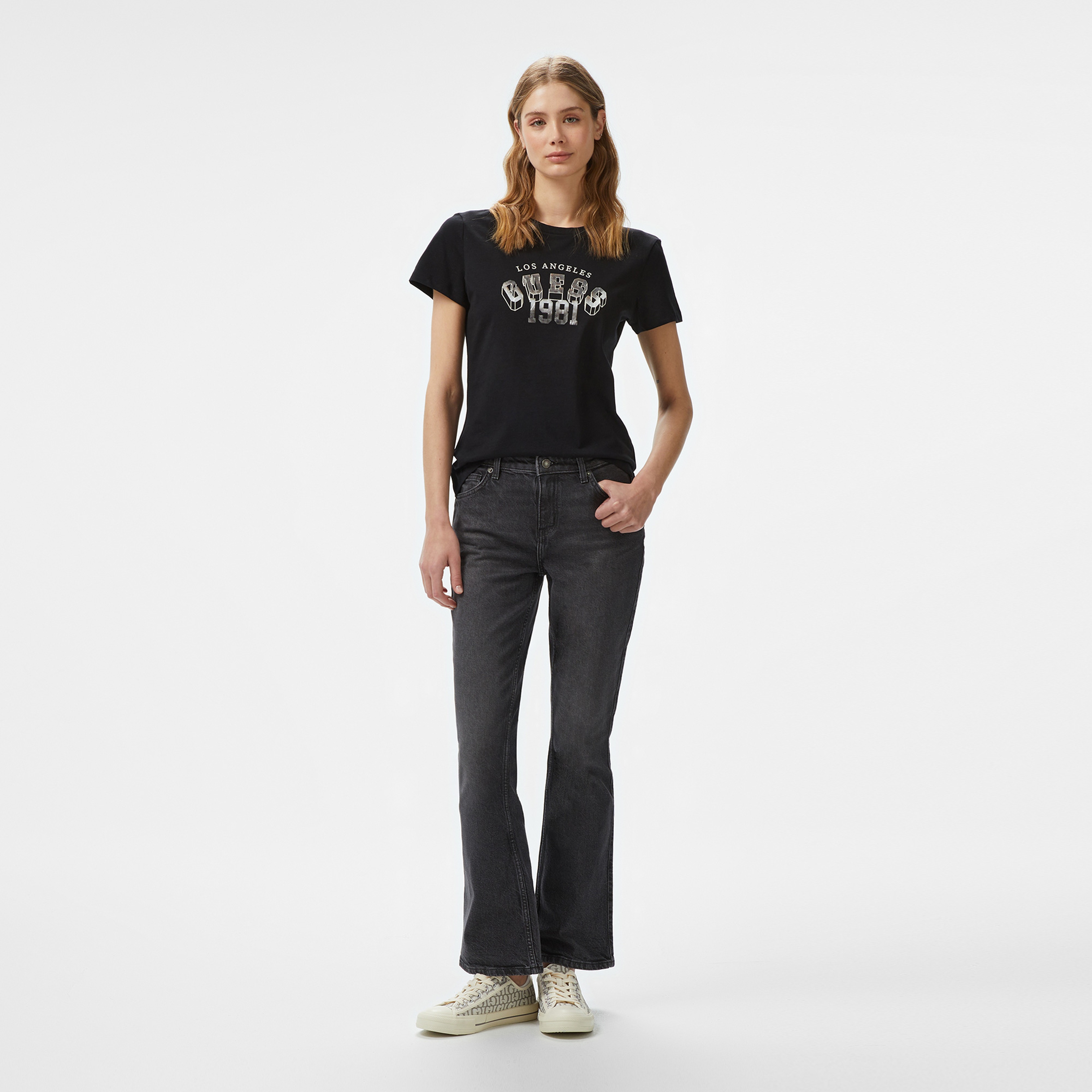 Guess Martina Mid Organic Stream 180 Kadın Siyah T-Shirt
