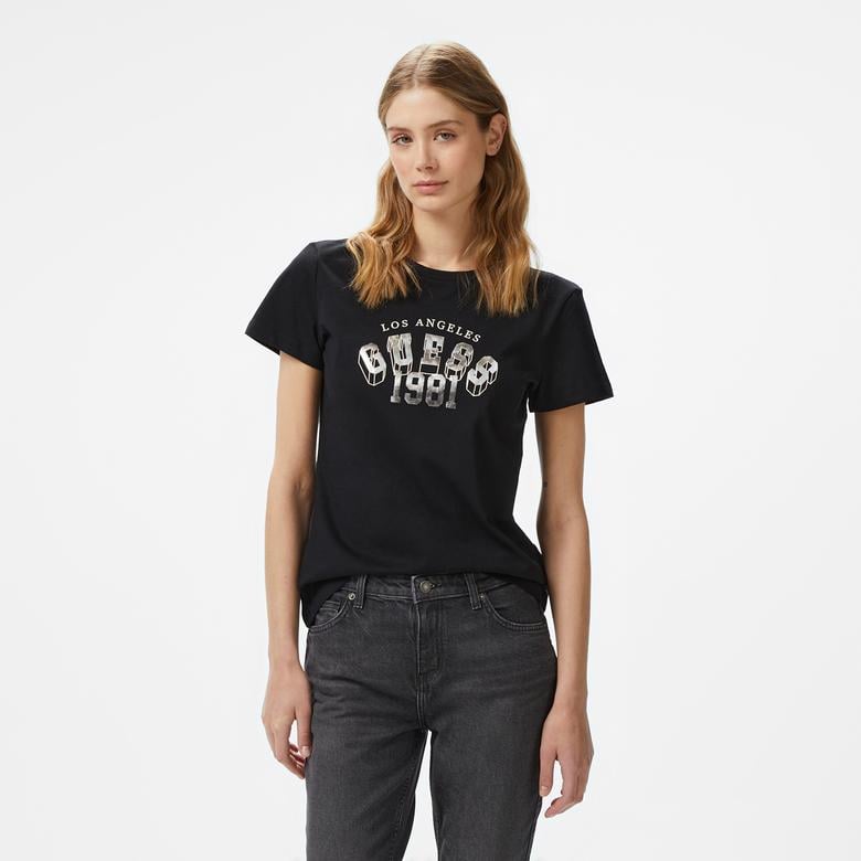 Guess Martina Mid Organic Stream 180 Kadın Siyah T-Shirt