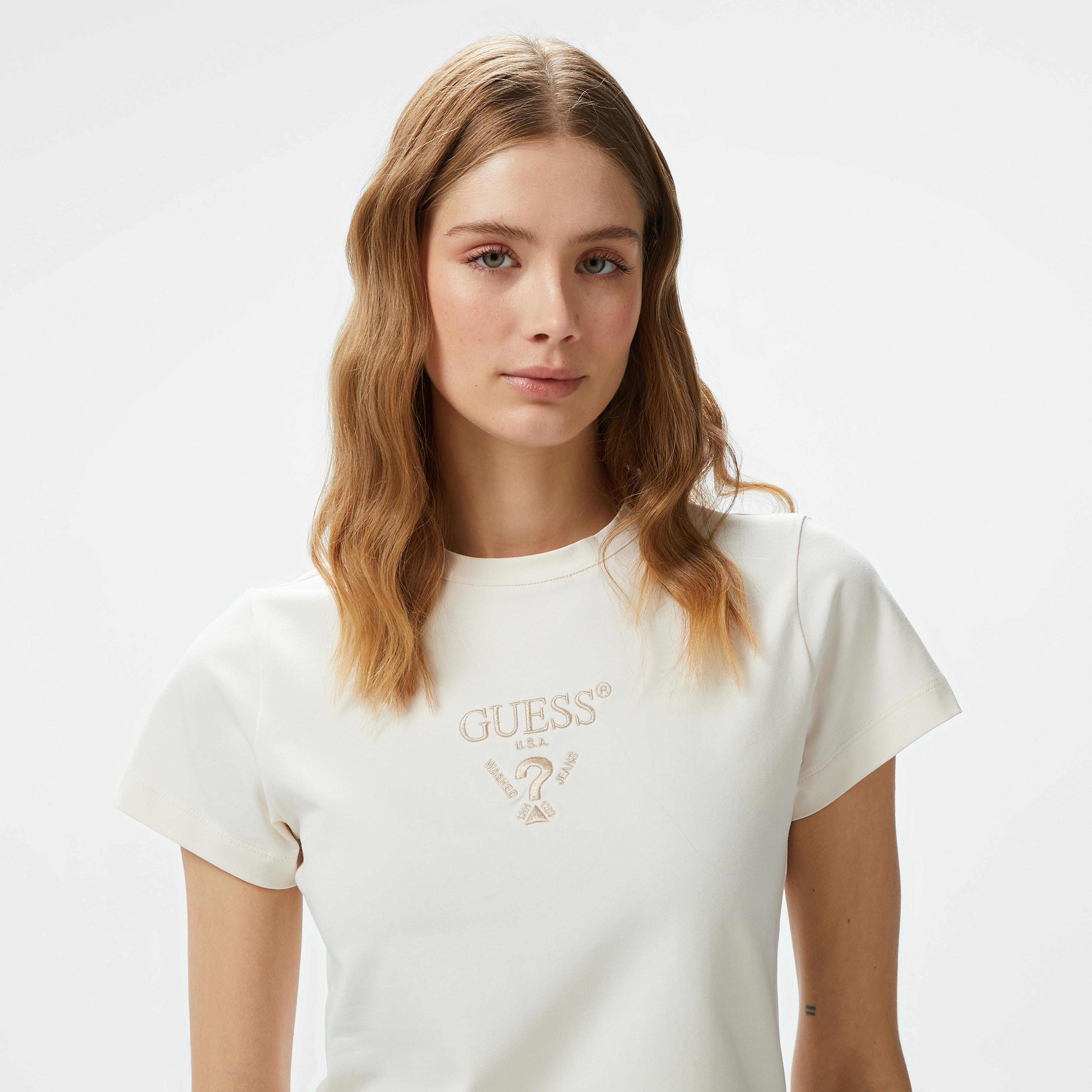 Guess Colette Org Heavy 240 Kadın Krem T-Shirt