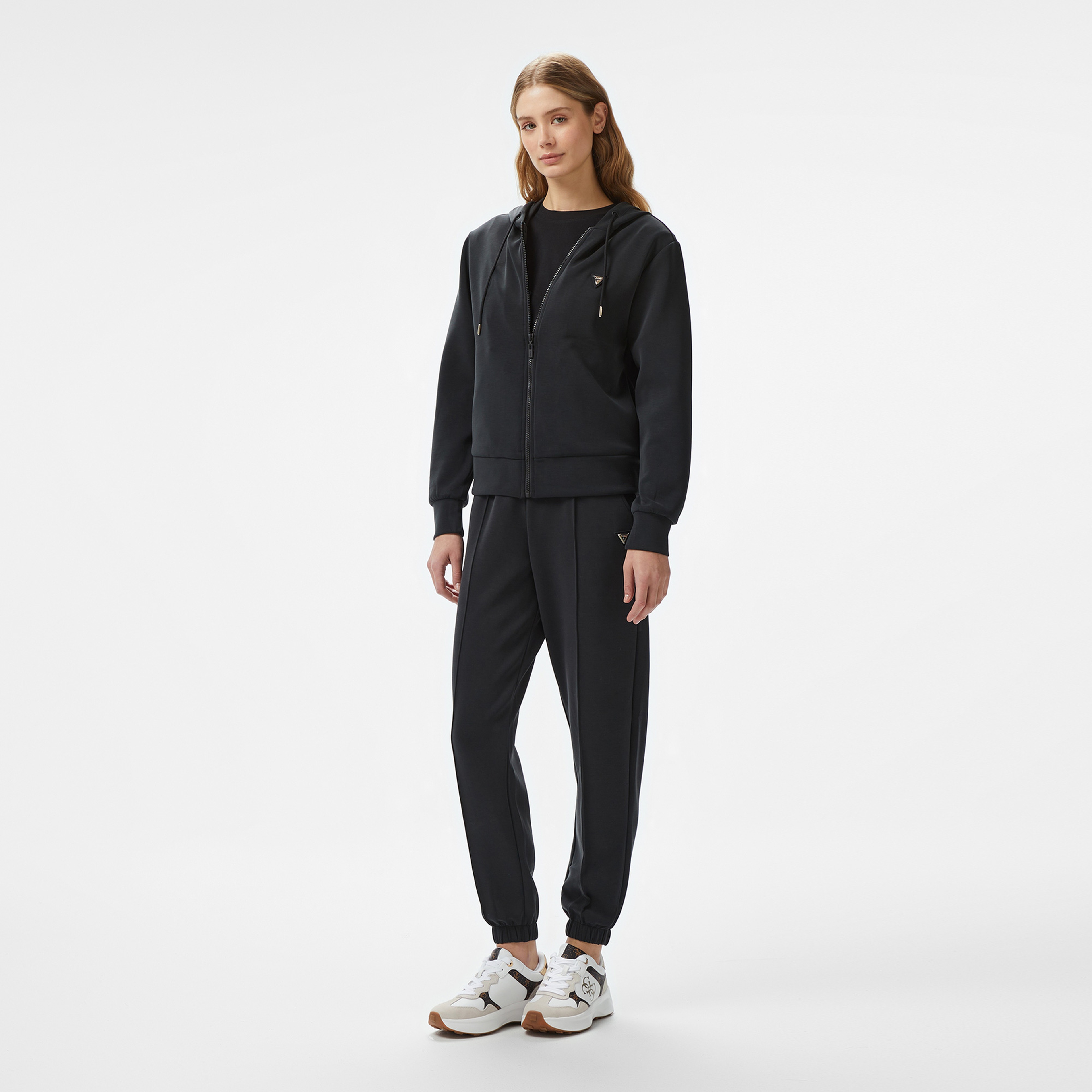 Guess Olympe Full Zip Hood Eco Modal Midweight Scuba Kadın Siyah Sweatshirt