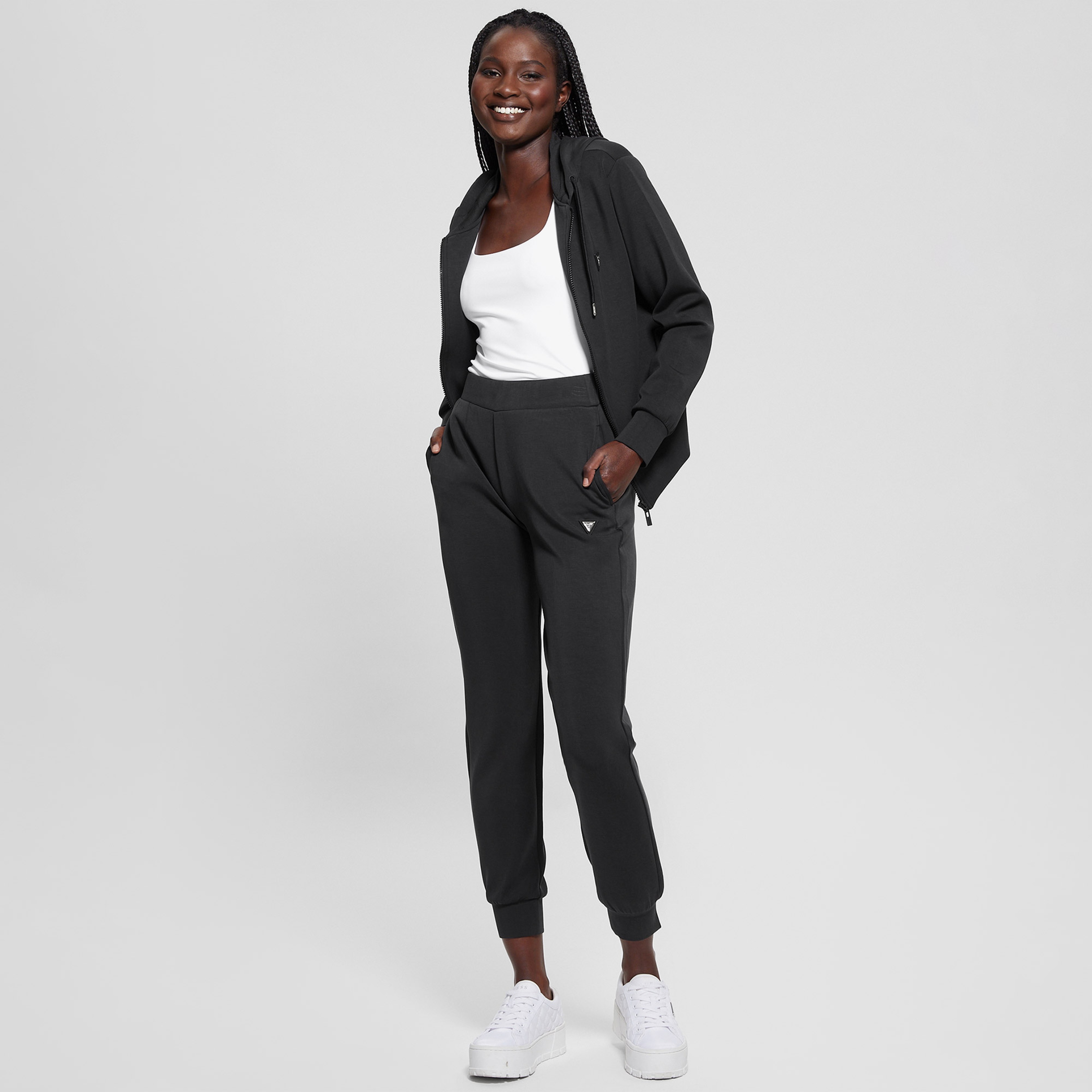 Guess Olympe Full Zip Hood Eco Modal Midweight Scuba Kadın Siyah Sweatshirt