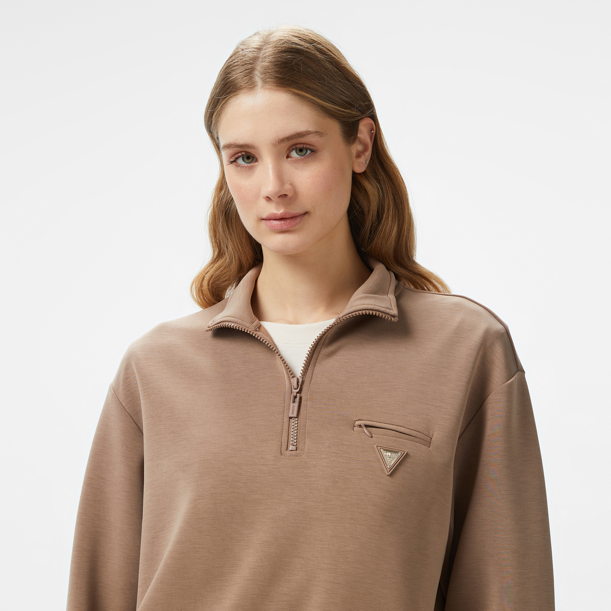 Guess Olympe Half Zip Eco Modal Midweight Scuba Kadın Renkli