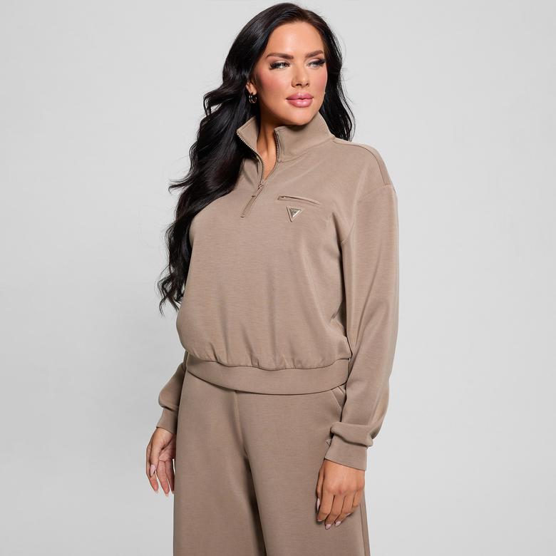 Guess Olympe Half Zip Eco Modal Midweight Scuba Kadın Renkli Sweatshirt