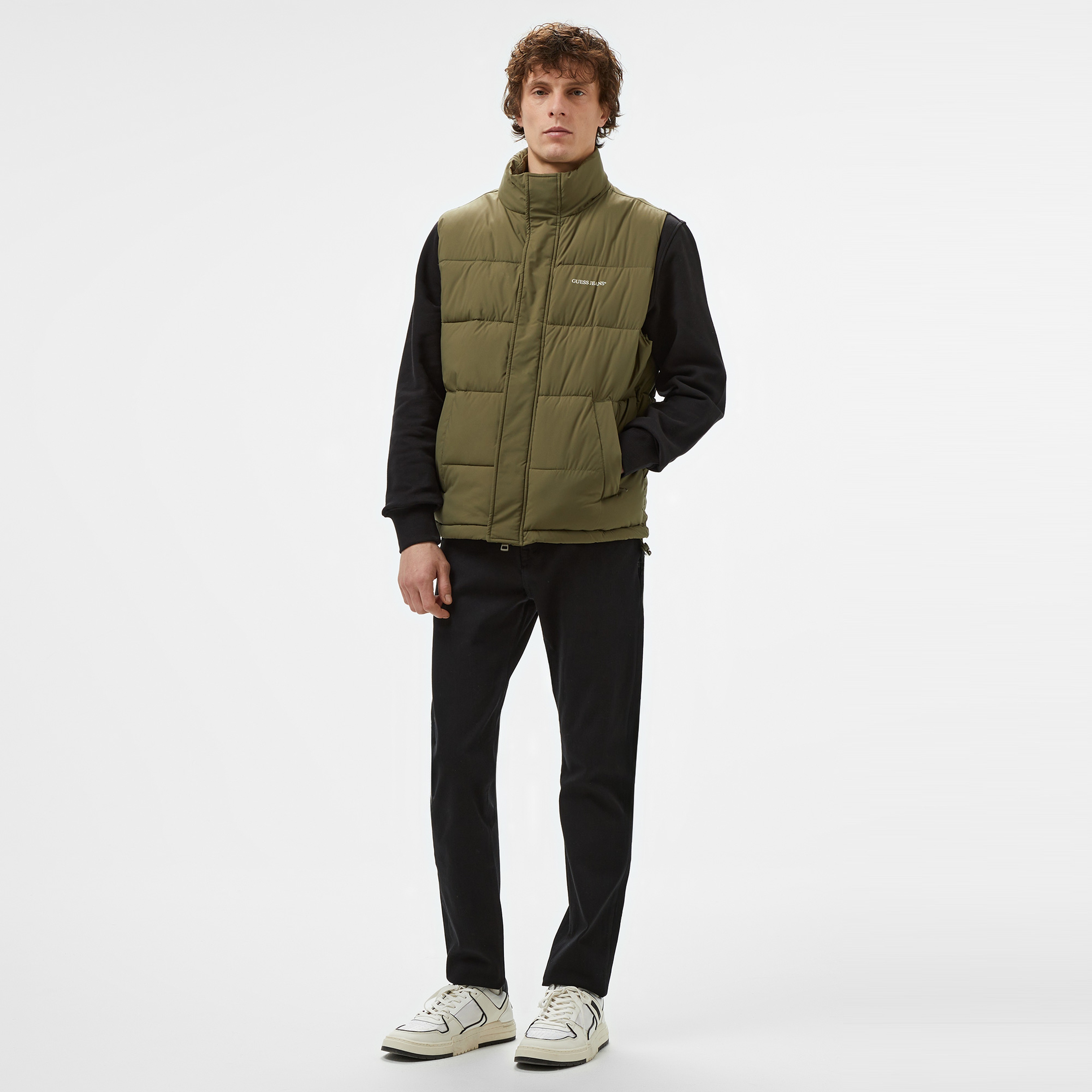 Guess ReLenght Vest Coated Light Poly Erkek Haki Yelek