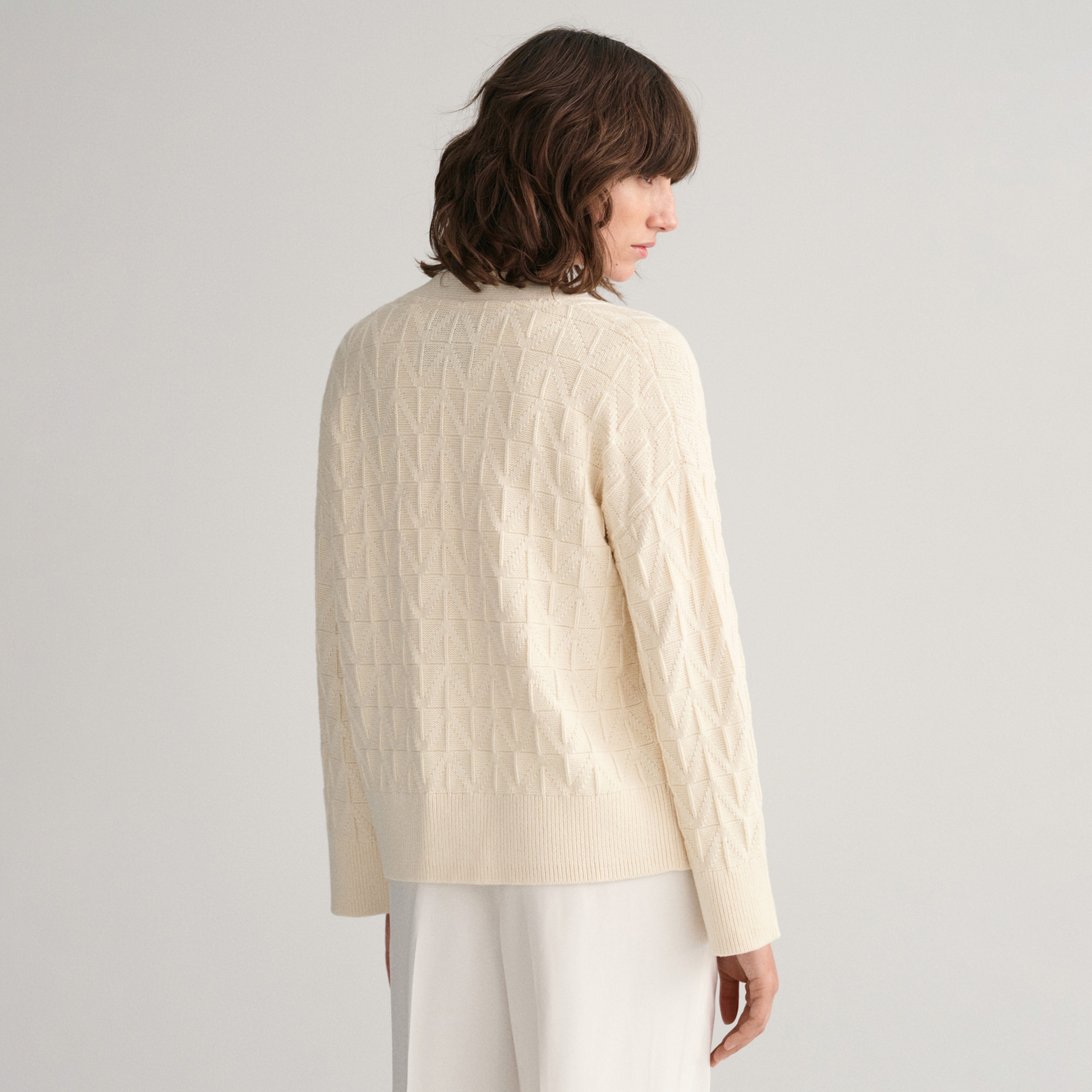 GANT Kadın Krem Relaxed Fit Klasik Yaka Hırka