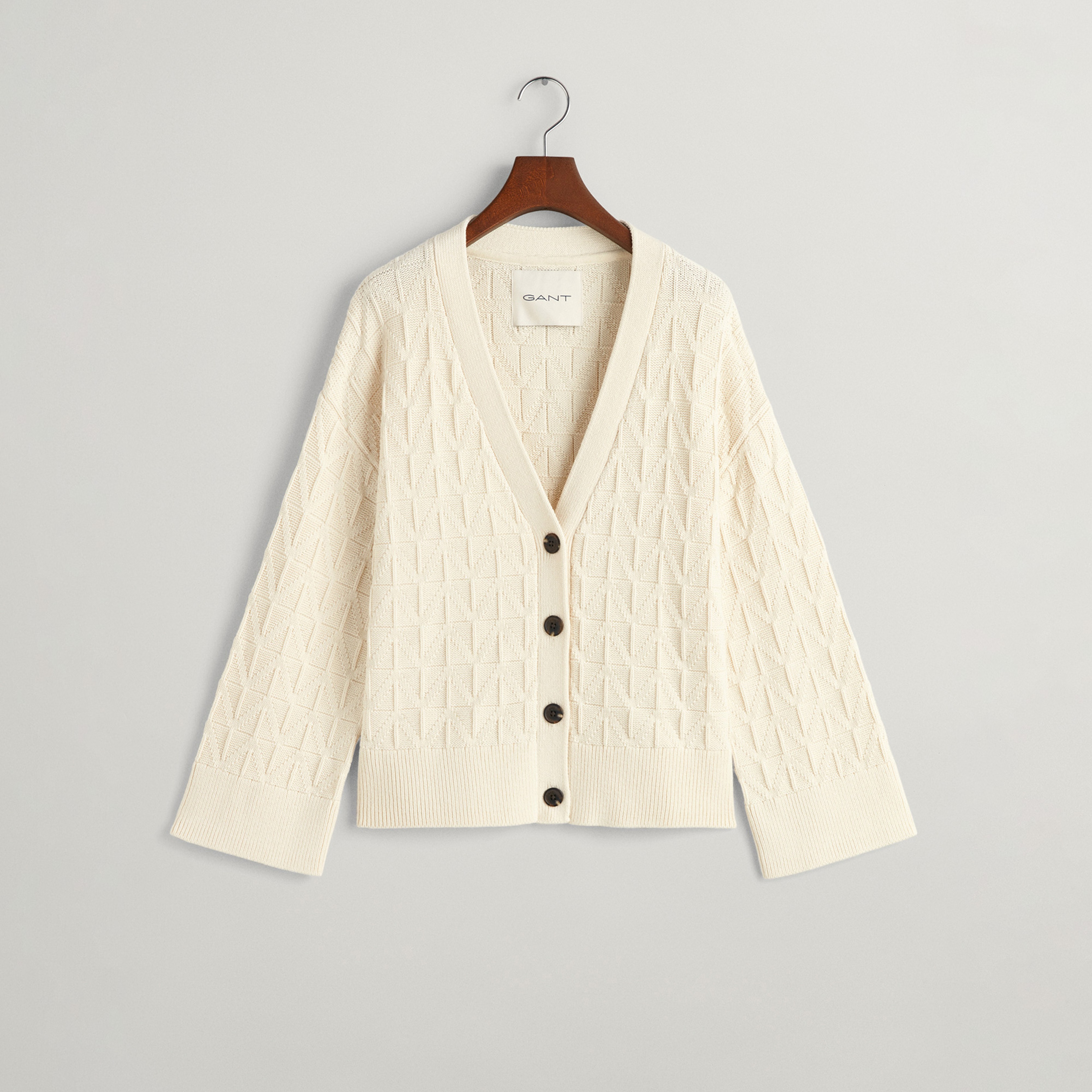 GANT Kadın Krem Relaxed Fit Klasik Yaka Hırka