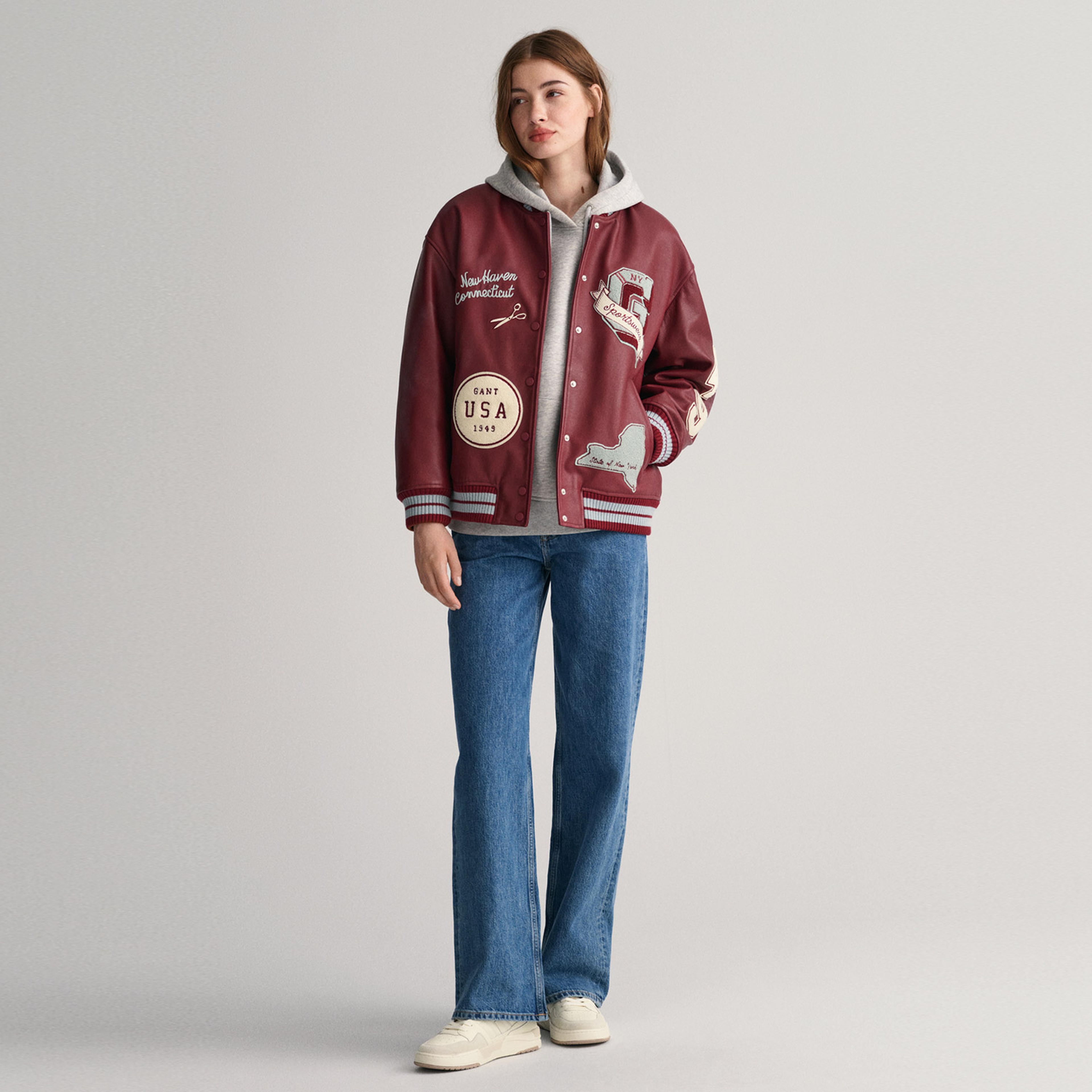 GANT Kadın Bordo Oversize Fit Logolu Bomber Ceket