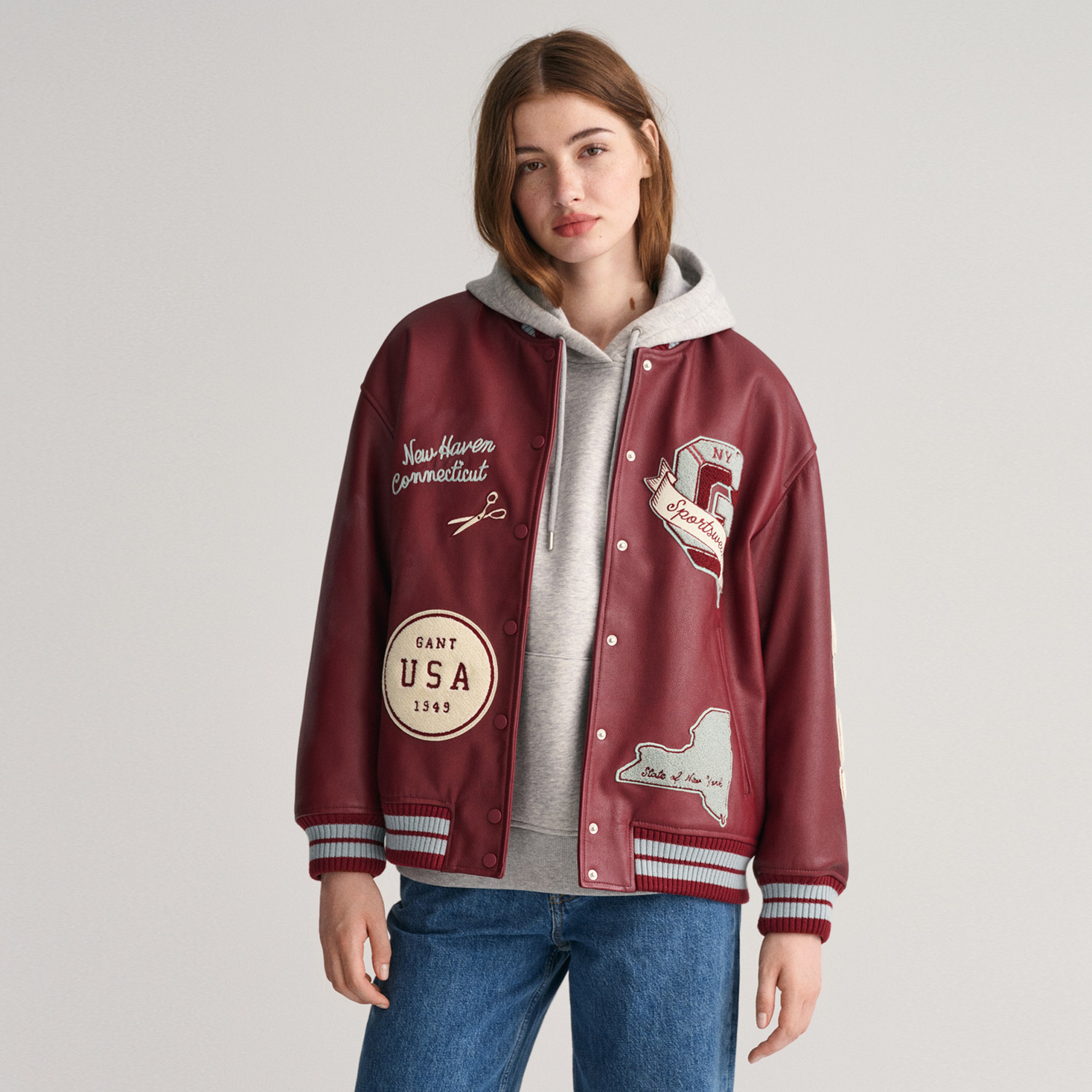 GANT Kadın Bordo Oversize Fit Logolu Bomber Ceket