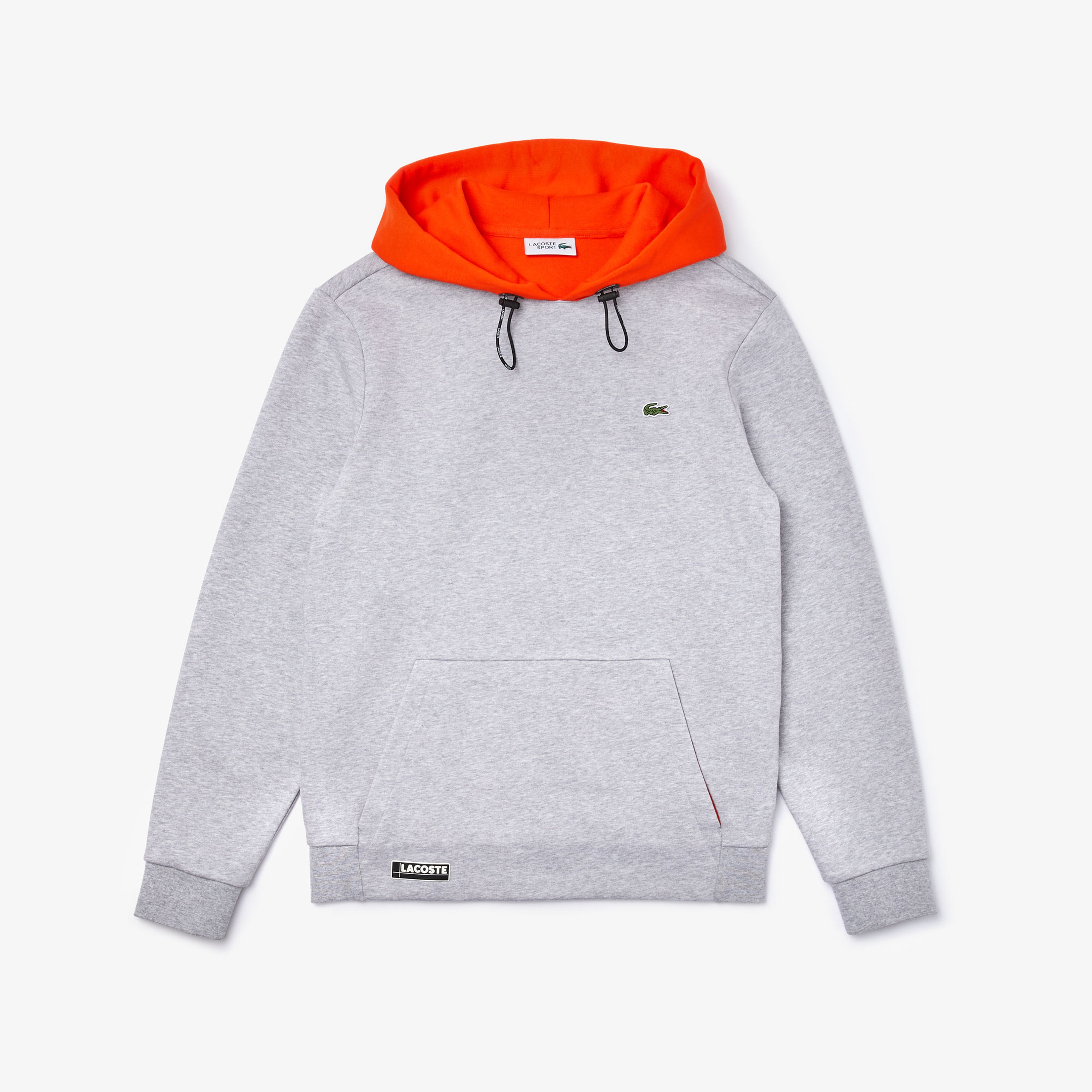 Lacoste Sport Erkek Blok Desenli Kapüşonlu Gri Sweatshirt
