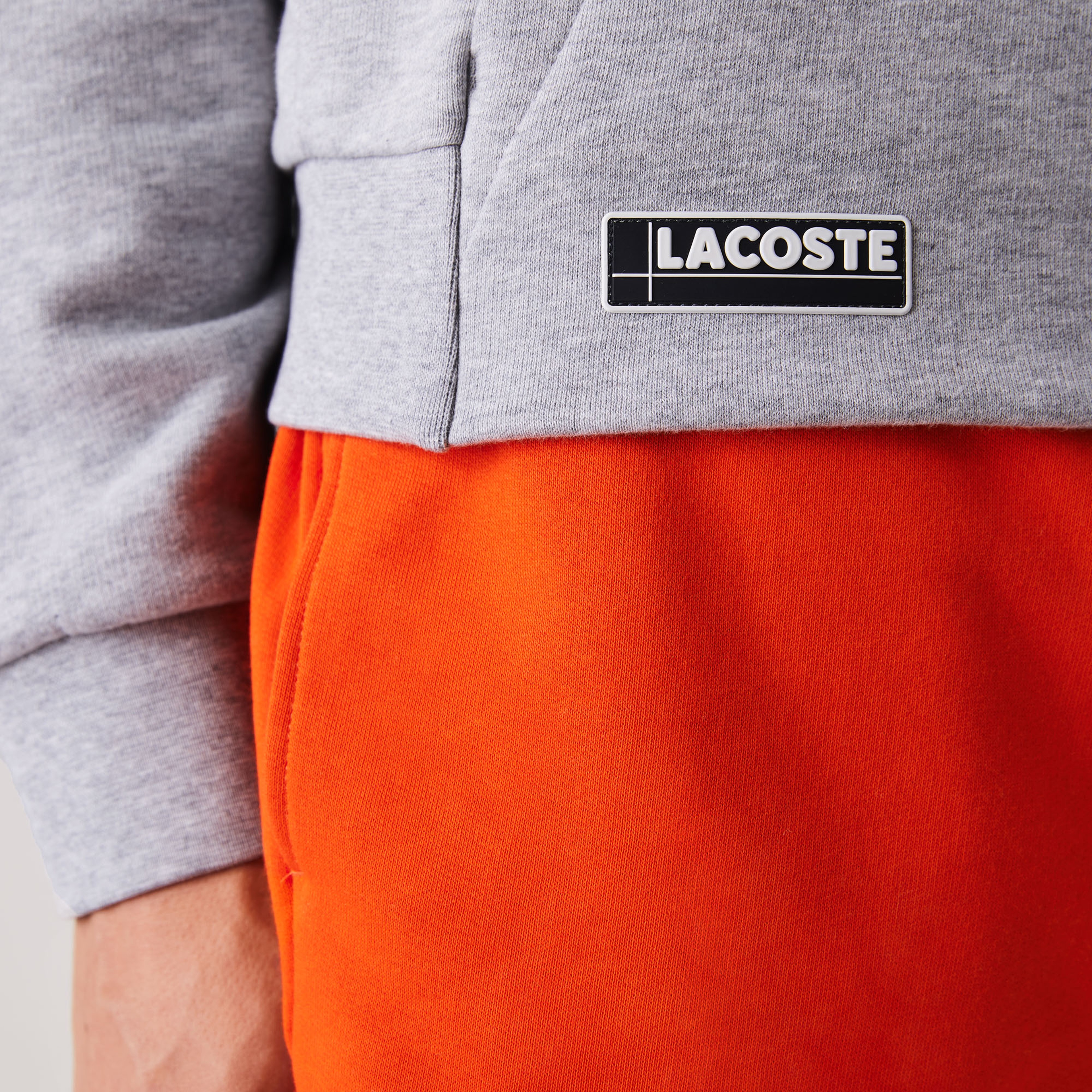 Lacoste Sport Erkek Blok Desenli Kapüşonlu Gri Sweatshirt