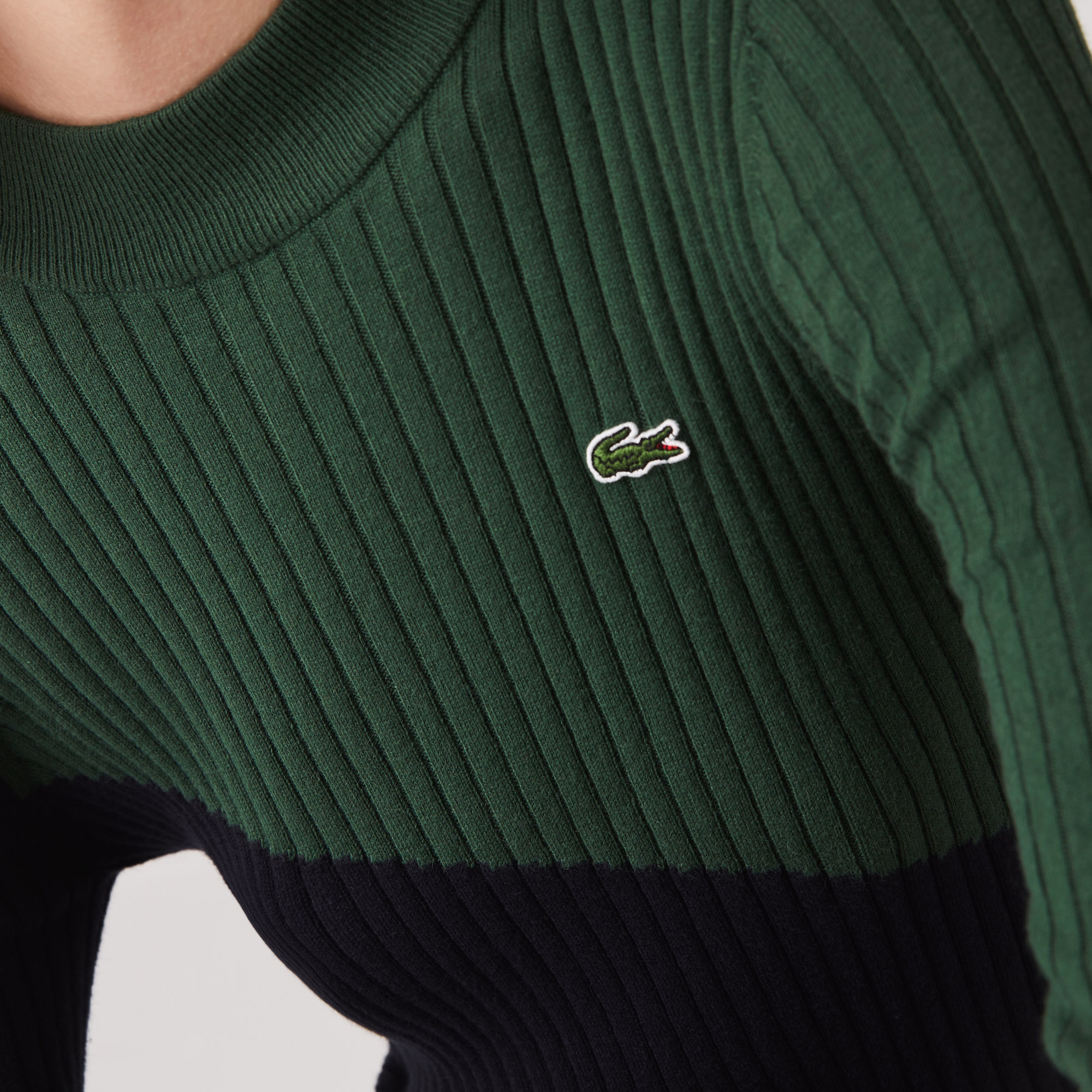 Lacoste L!VE Kadın Blok Desenli Boğazlı Yaka Uzun Kollu Lacivert - Yeşil Elbise