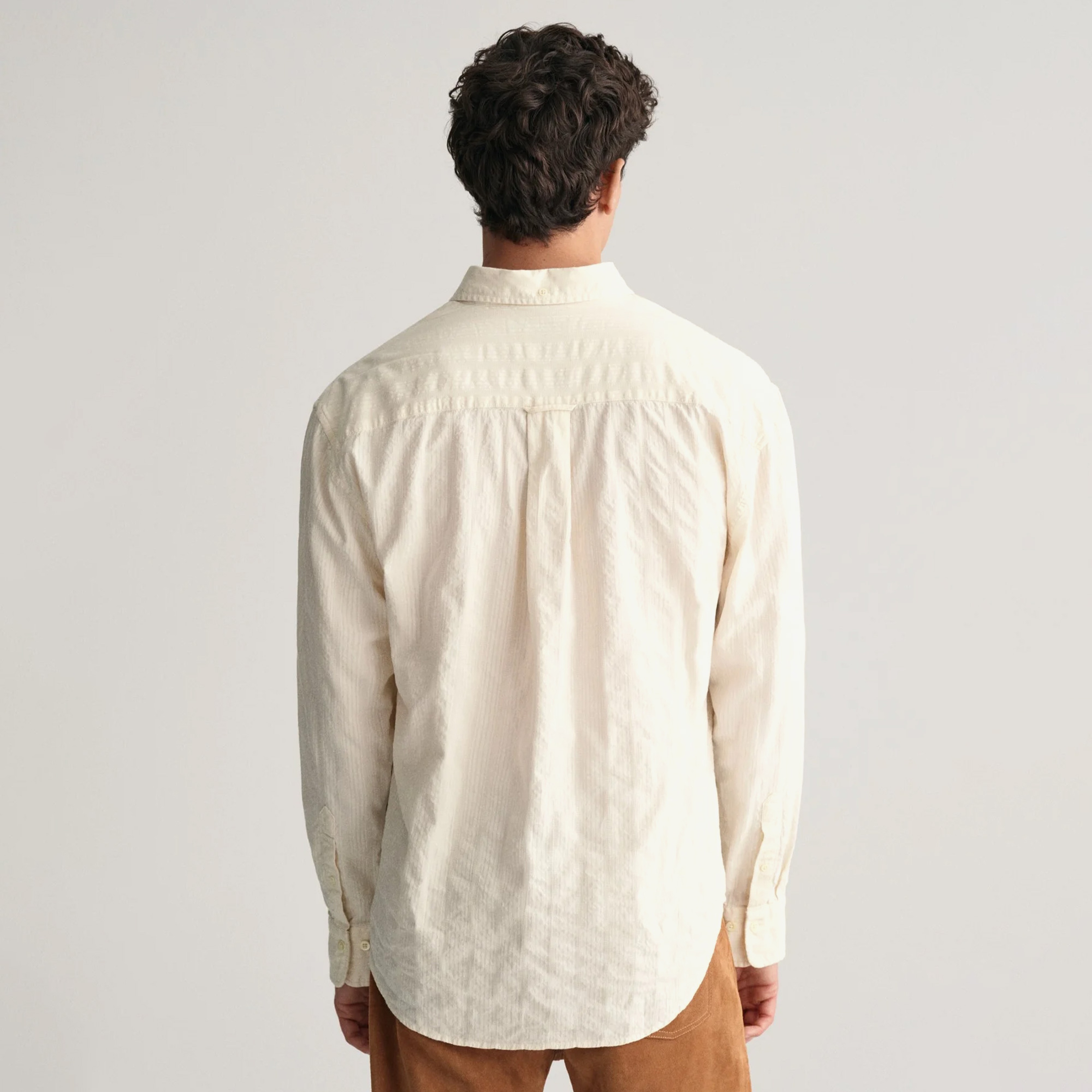 GANT Erkek Bej Relaxed Fit Düğmeli Yaka Çizgili Gömlek