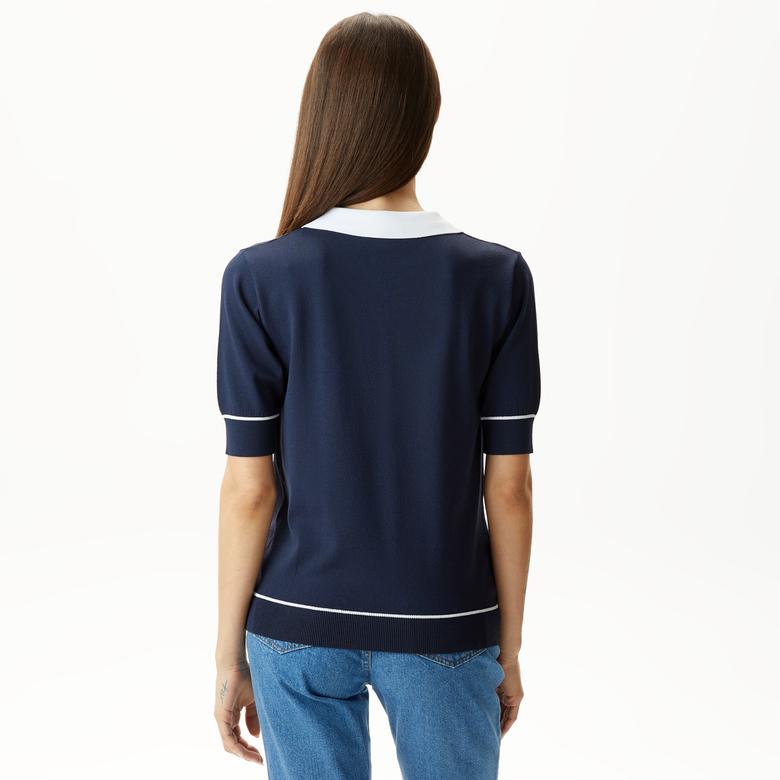 Nautica Kadın Lacivert Relaxed Fit Kısa Kollu Triko