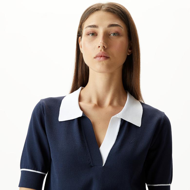 Nautica Kadın Lacivert Relaxed Fit Kısa Kollu Triko