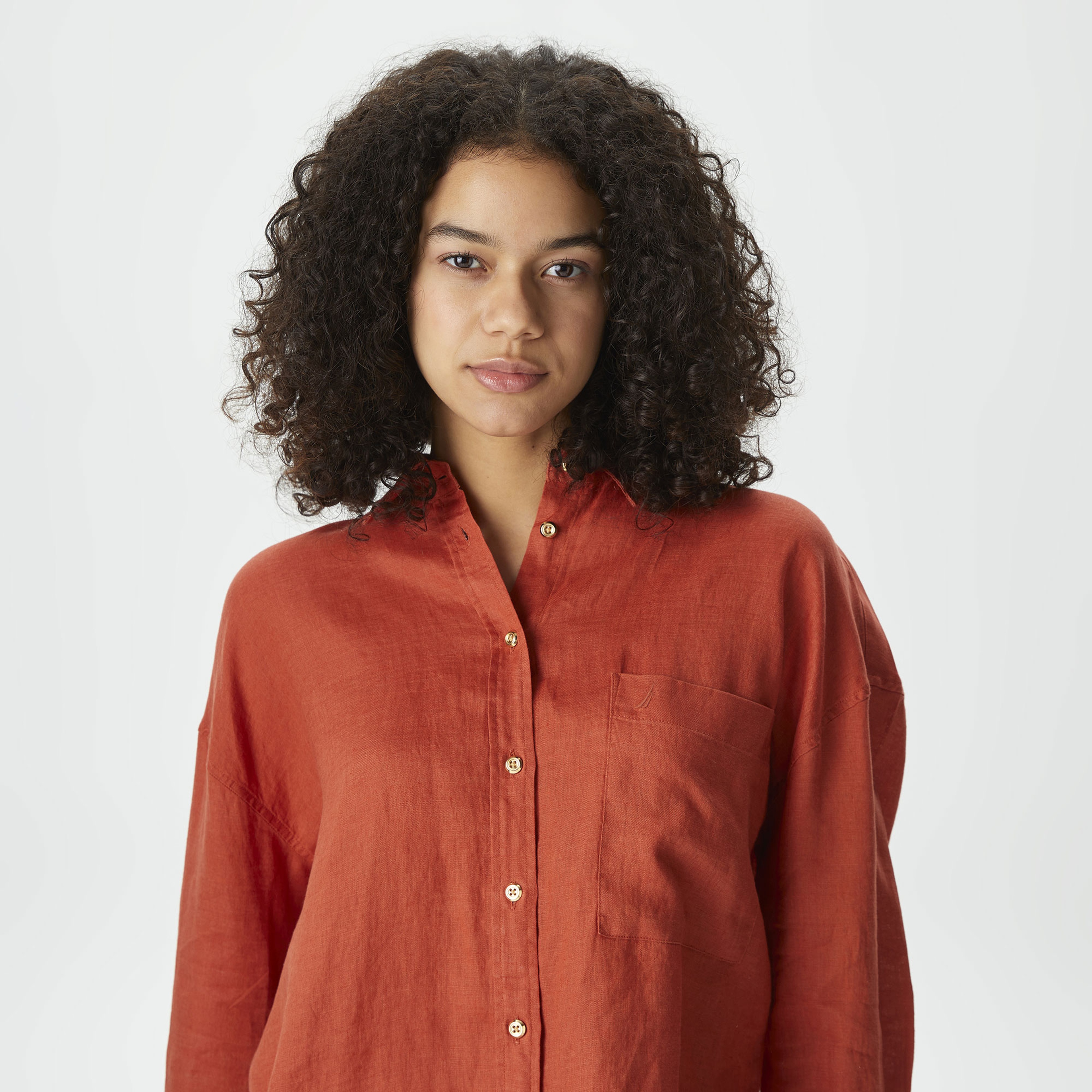 Nautica Kadın Kiremit Oversize Keten Gömlek