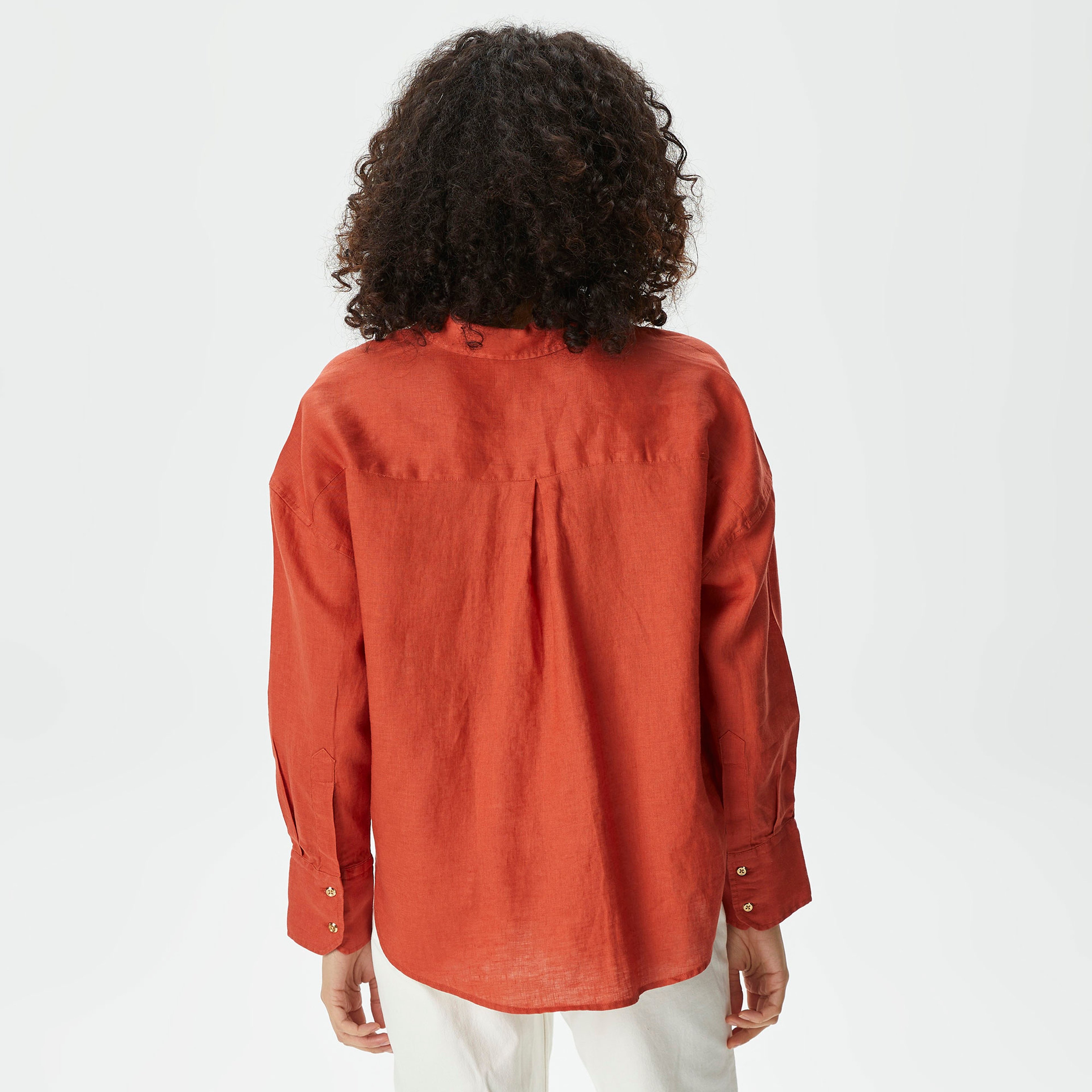 Nautica Kadın Kiremit Oversize Keten Gömlek