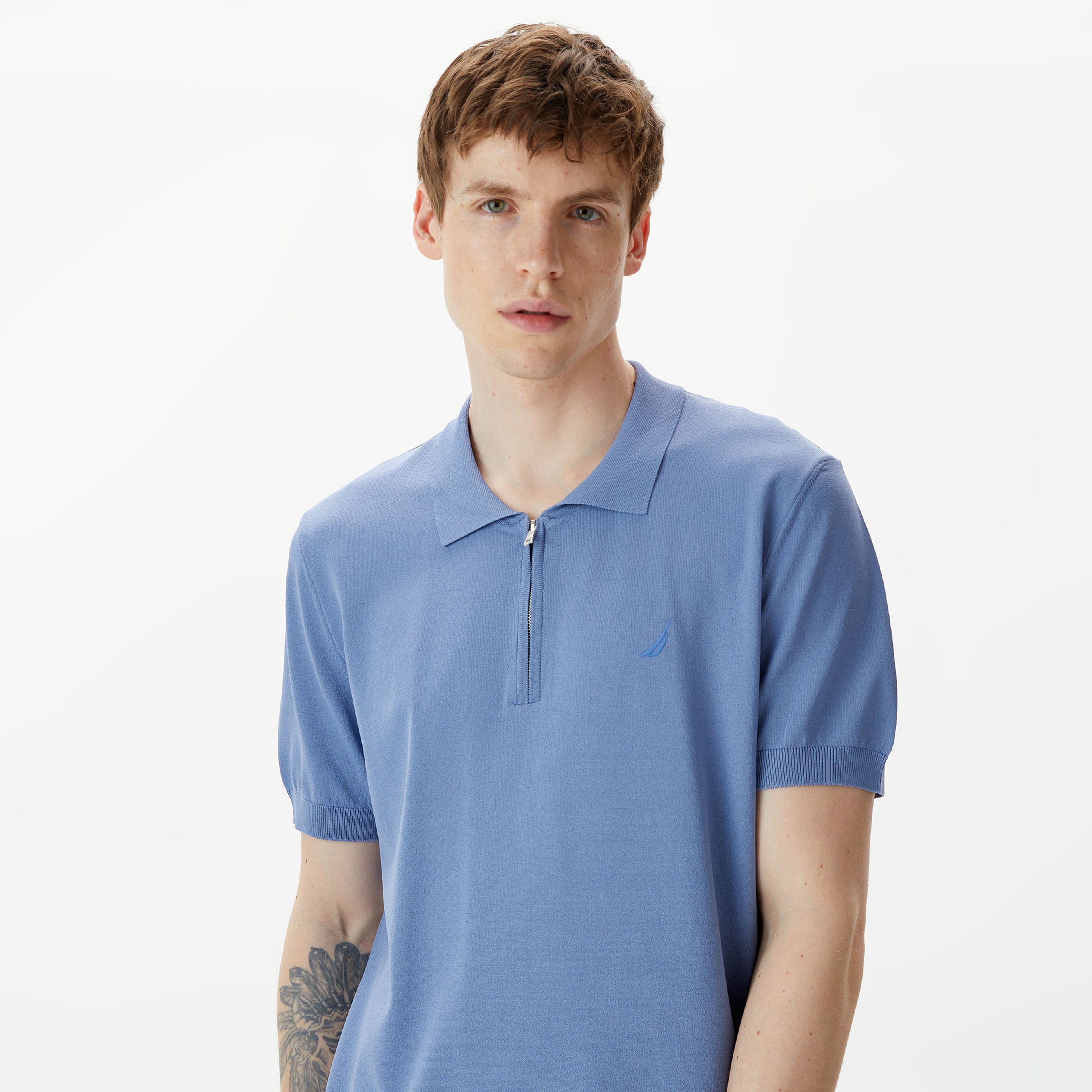 Nautica Erkek Mavi Classic Fit Kısa Kollu Triko