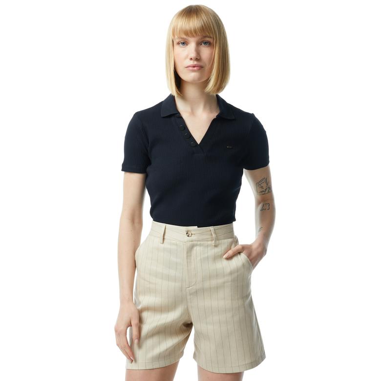 Nautica Kadın Siyah Slim Fit Kısa Kollu Polo