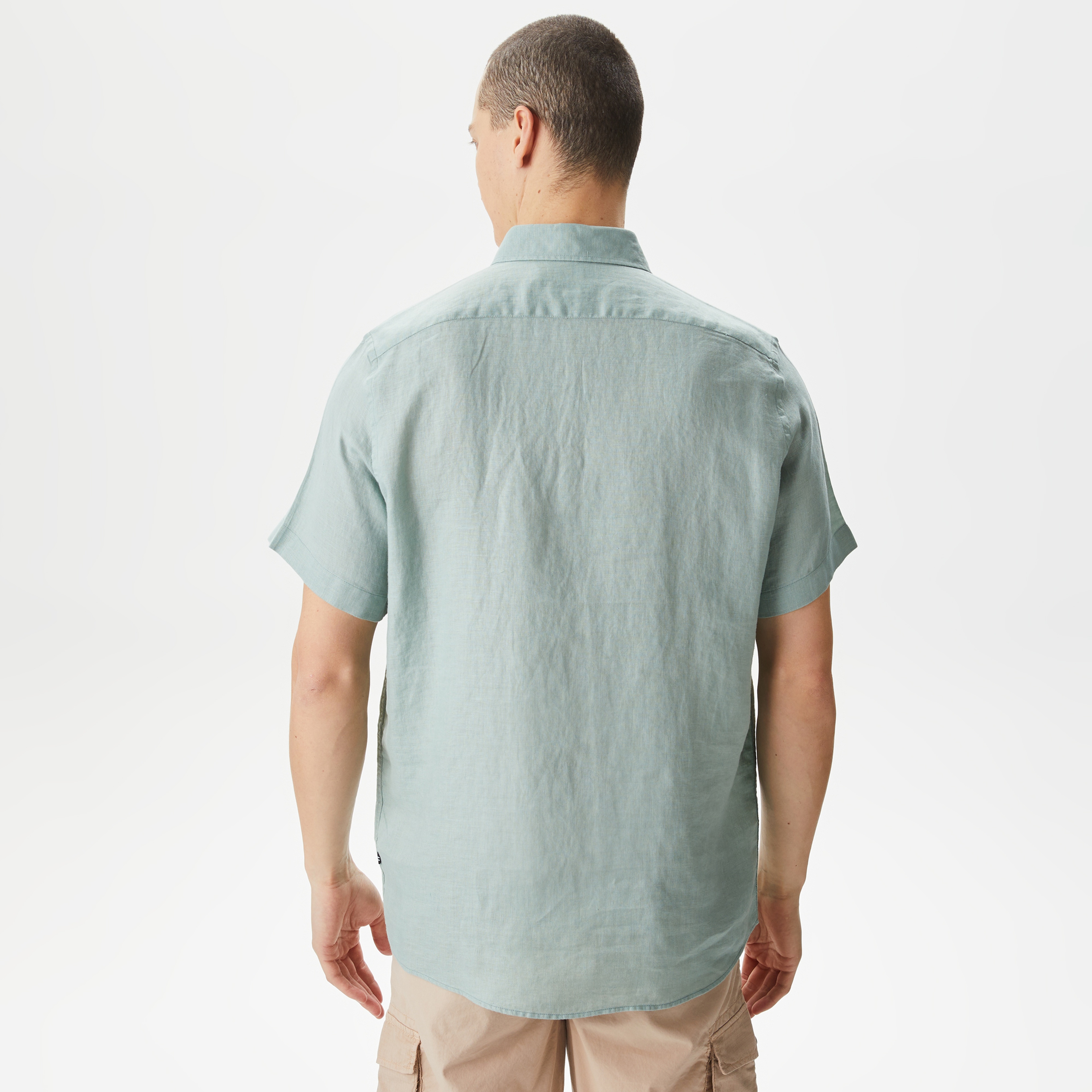 Nautica Erkek Yeşil Classic Fit Kısa Kollu Keten Gömlek