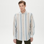 Nautica Erkek Mavi Classic Fit Uzun Kollu Çizgili Gömlek