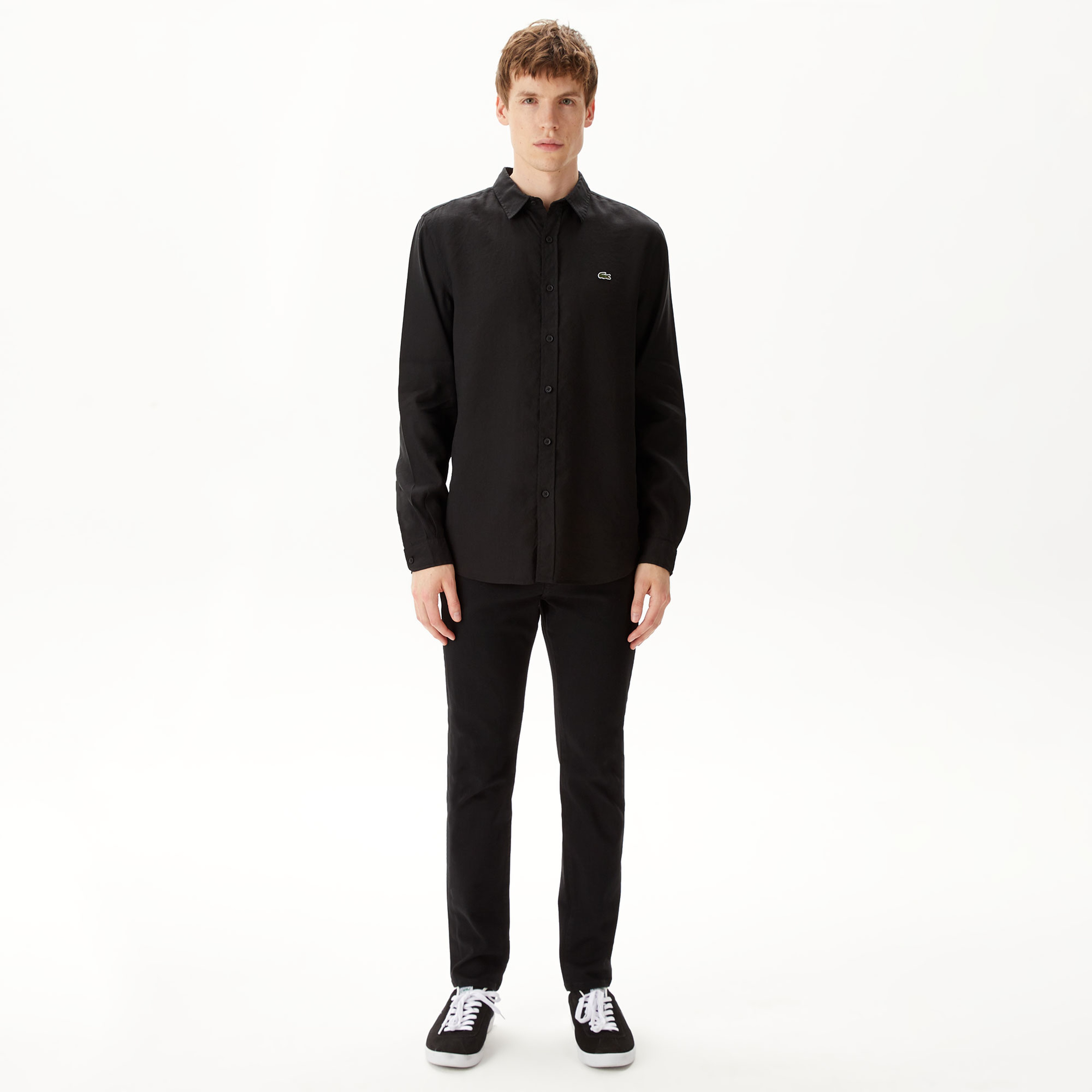 Erkek Regular Fit Keten Siyah Gömlek