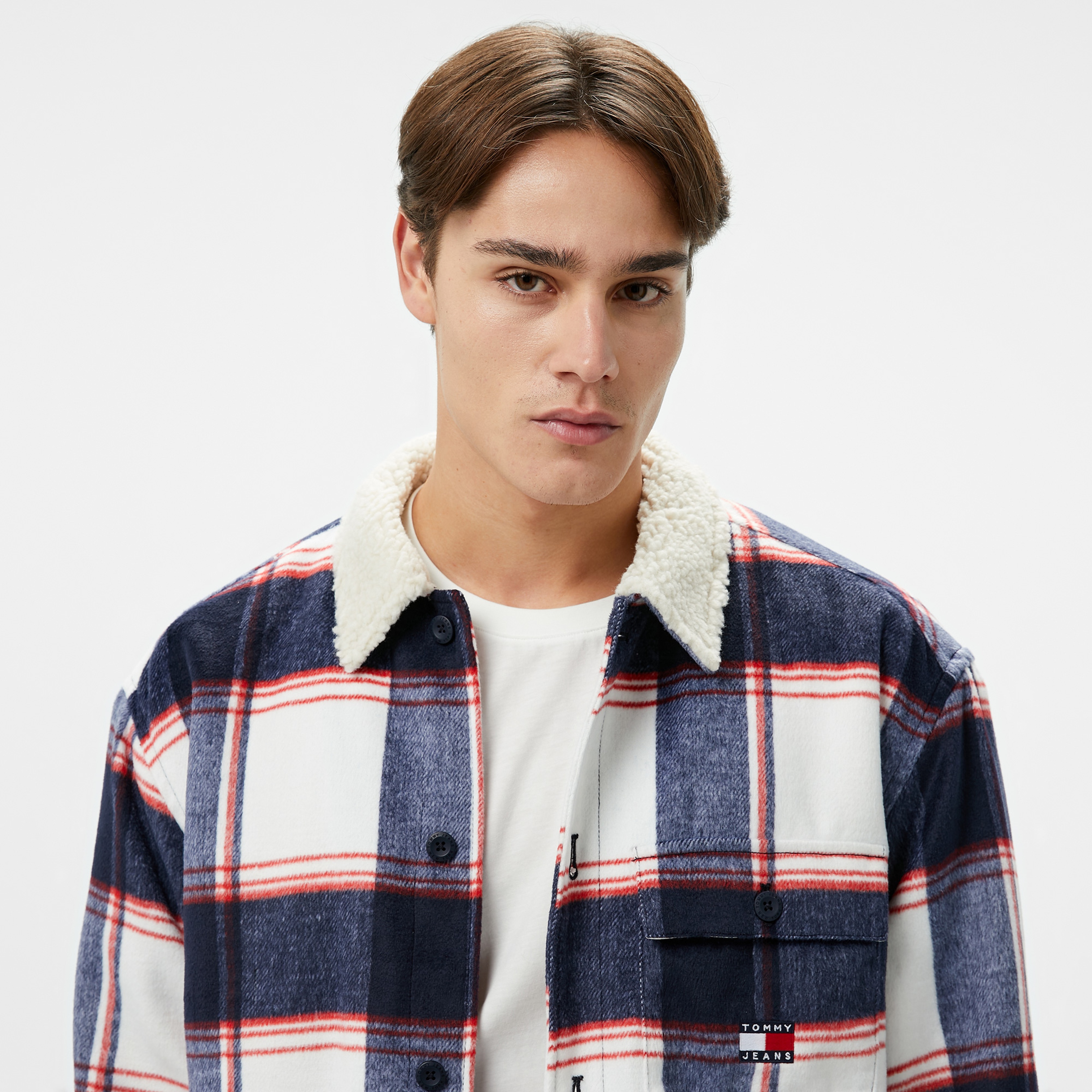 Tommy Jeans Check Sherpa Erkek Mavi Gömlek