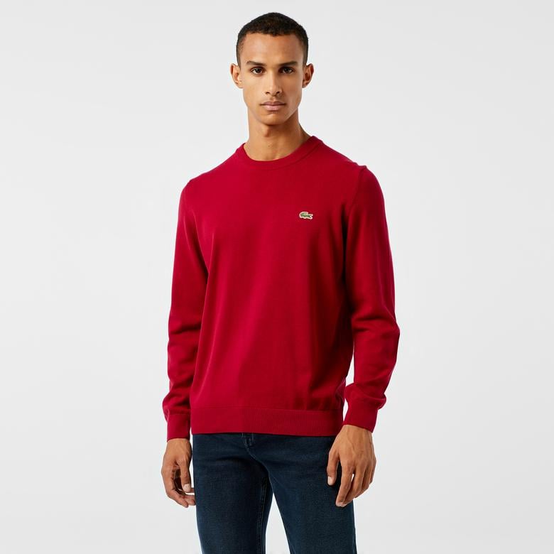 Erkek Regular Fit Bisiklet Yaka Organik Pamuk Kırmızı Kazak