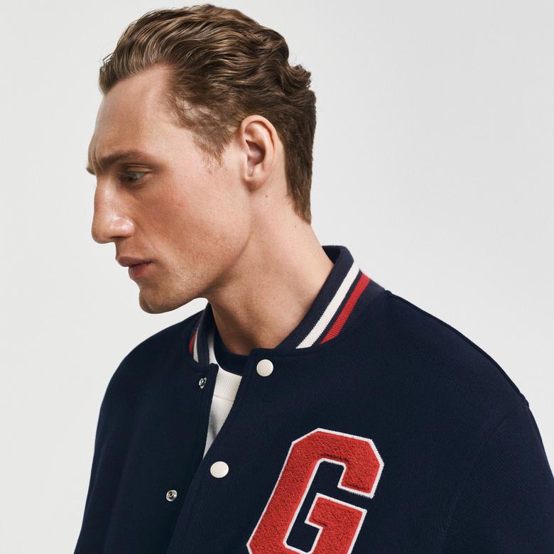 GANT Unisex Lacivert Hakim Yaka Logolu Bomber Ceket