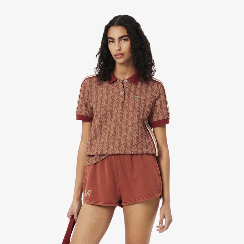 Lacoste Slim Fit Monogram Kadın Kahverengi Polo