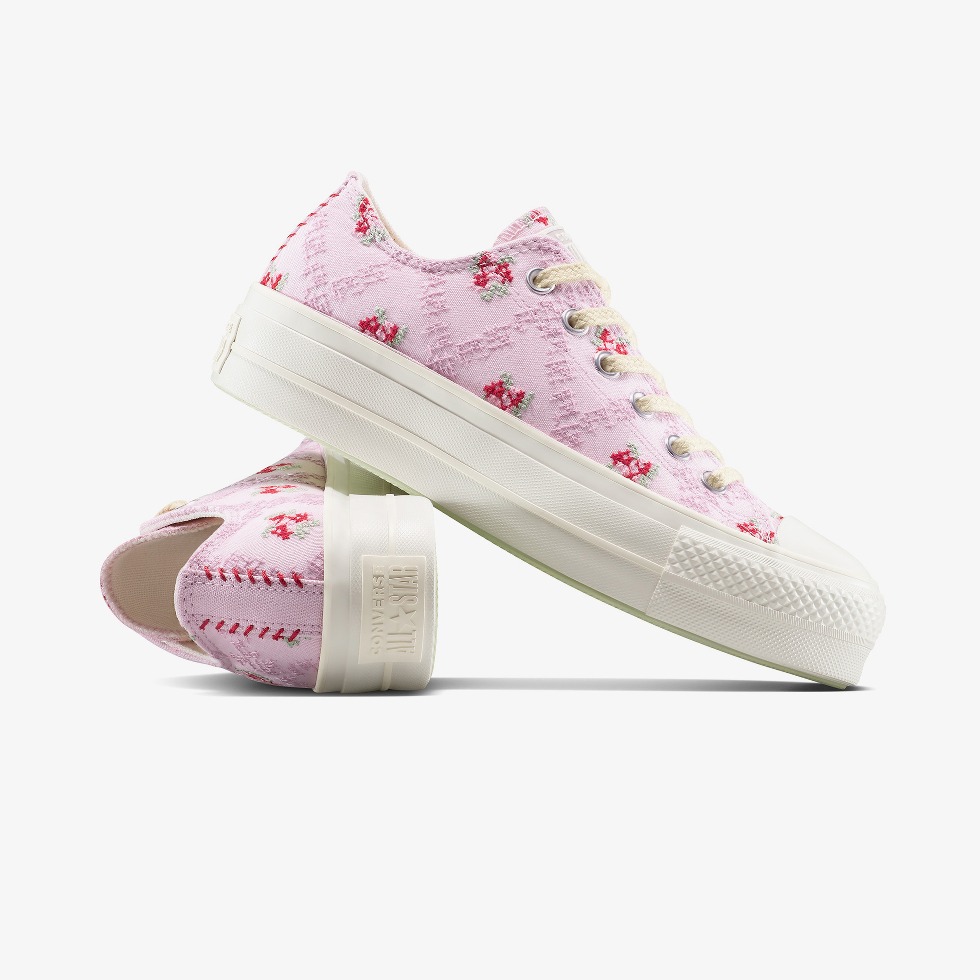 Converse Chuck Taylor All Star Lift Rose Cross Stitch Unisex Pembe Platform Sneaker