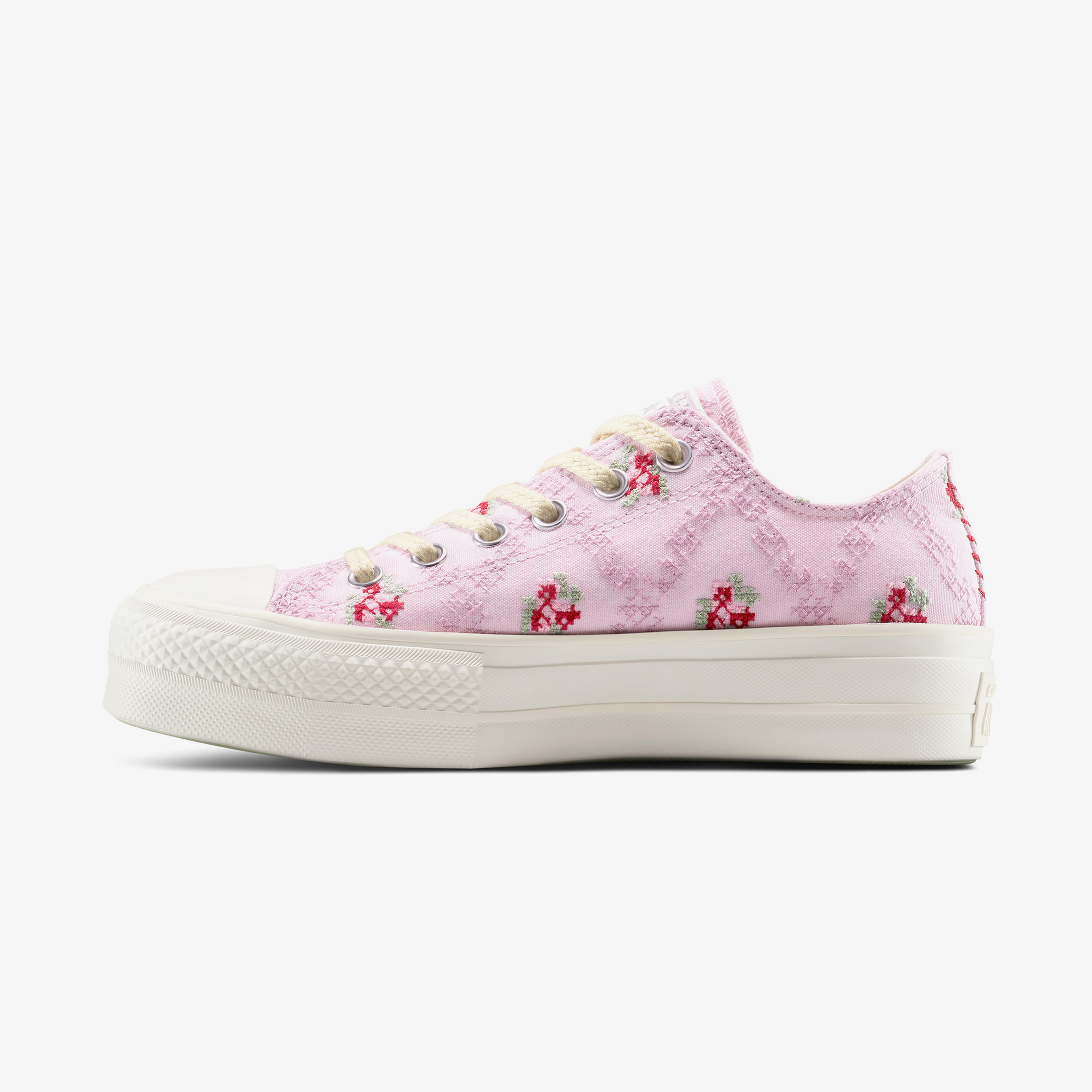 Converse Chuck Taylor All Star Lift Rose Cross Stitch Unisex Pembe Platform Sneaker