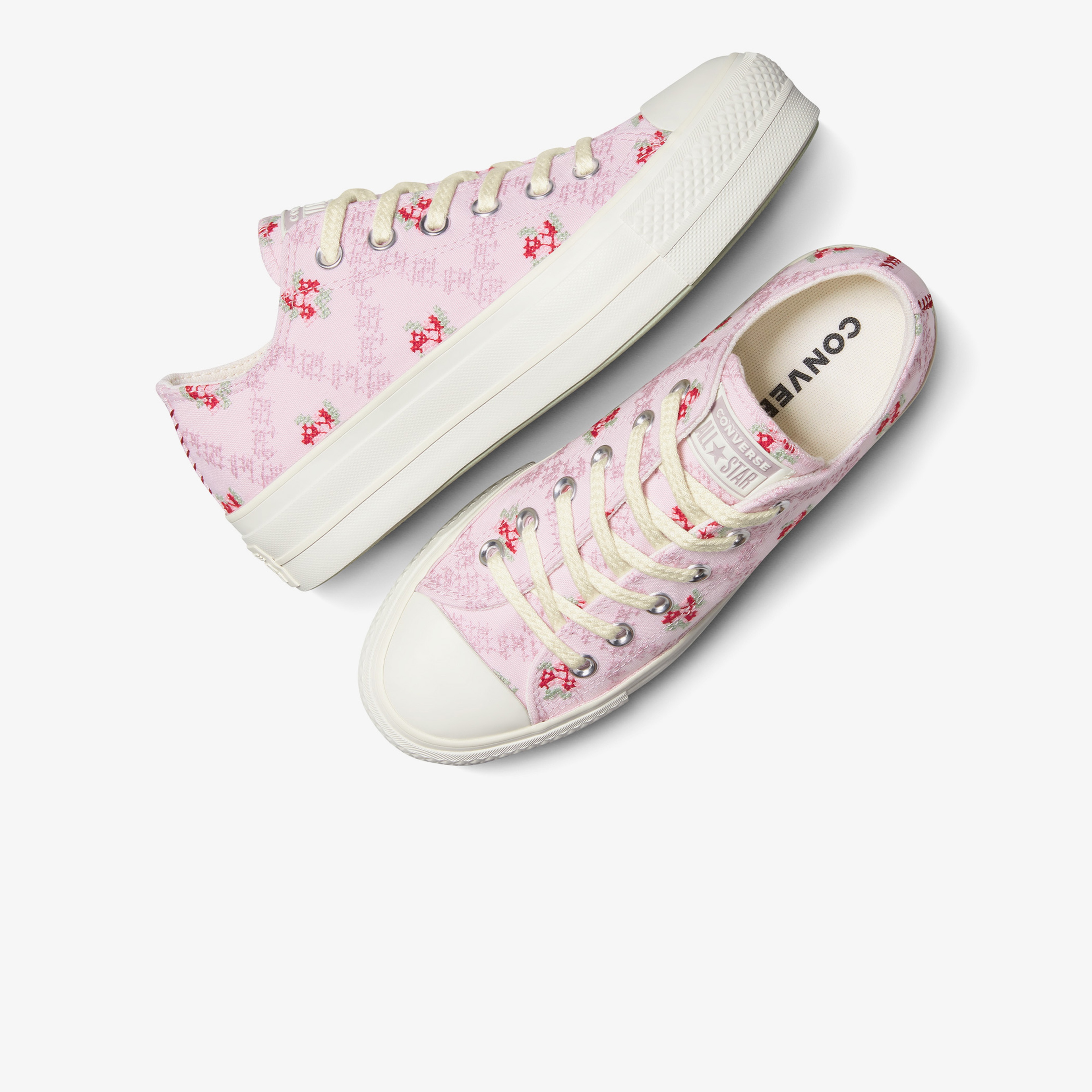 Converse Chuck Taylor All Star Lift Rose Cross Stitch Unisex Pembe Platform Sneaker
